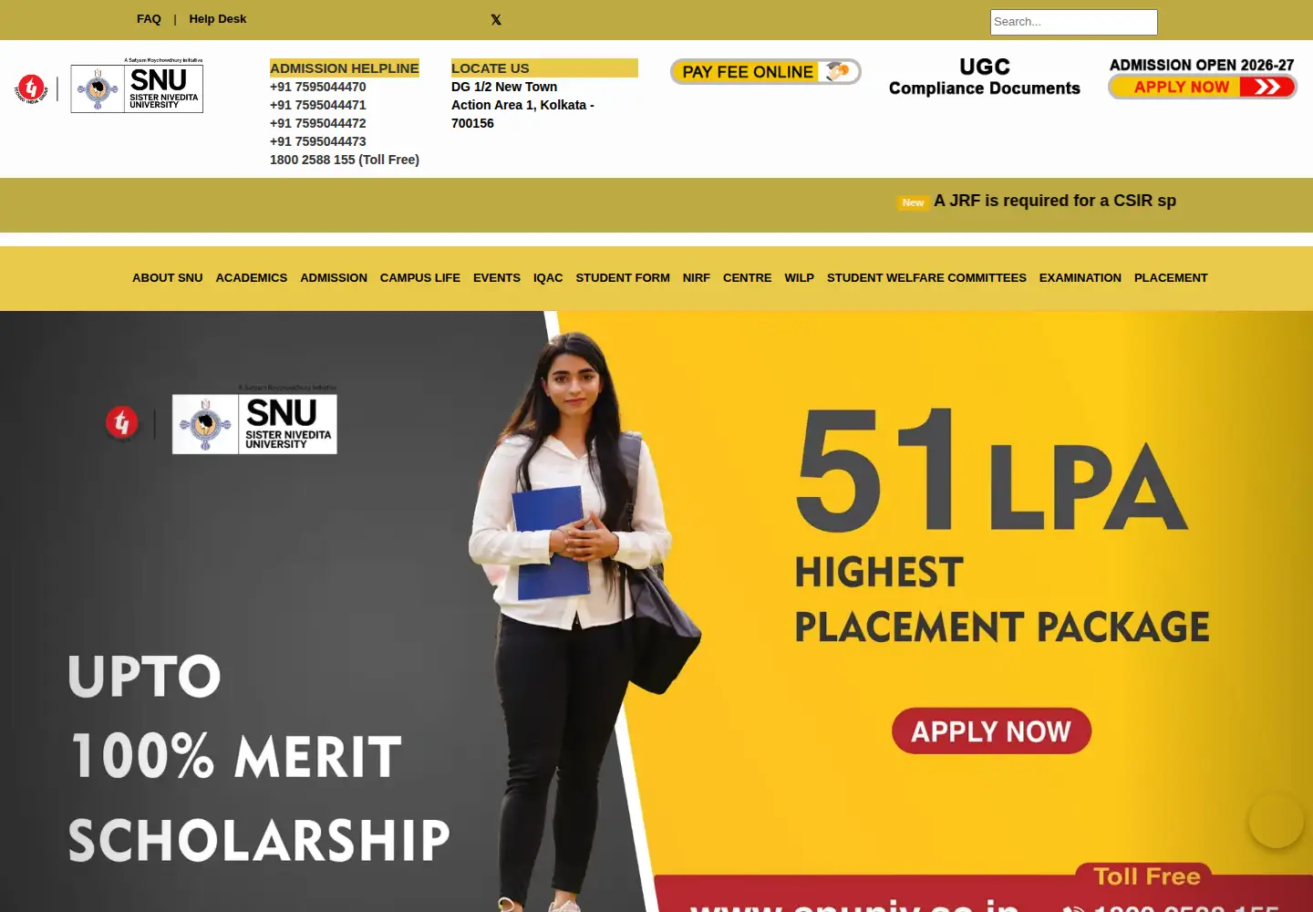 Screenshot of snuniv.ac.in