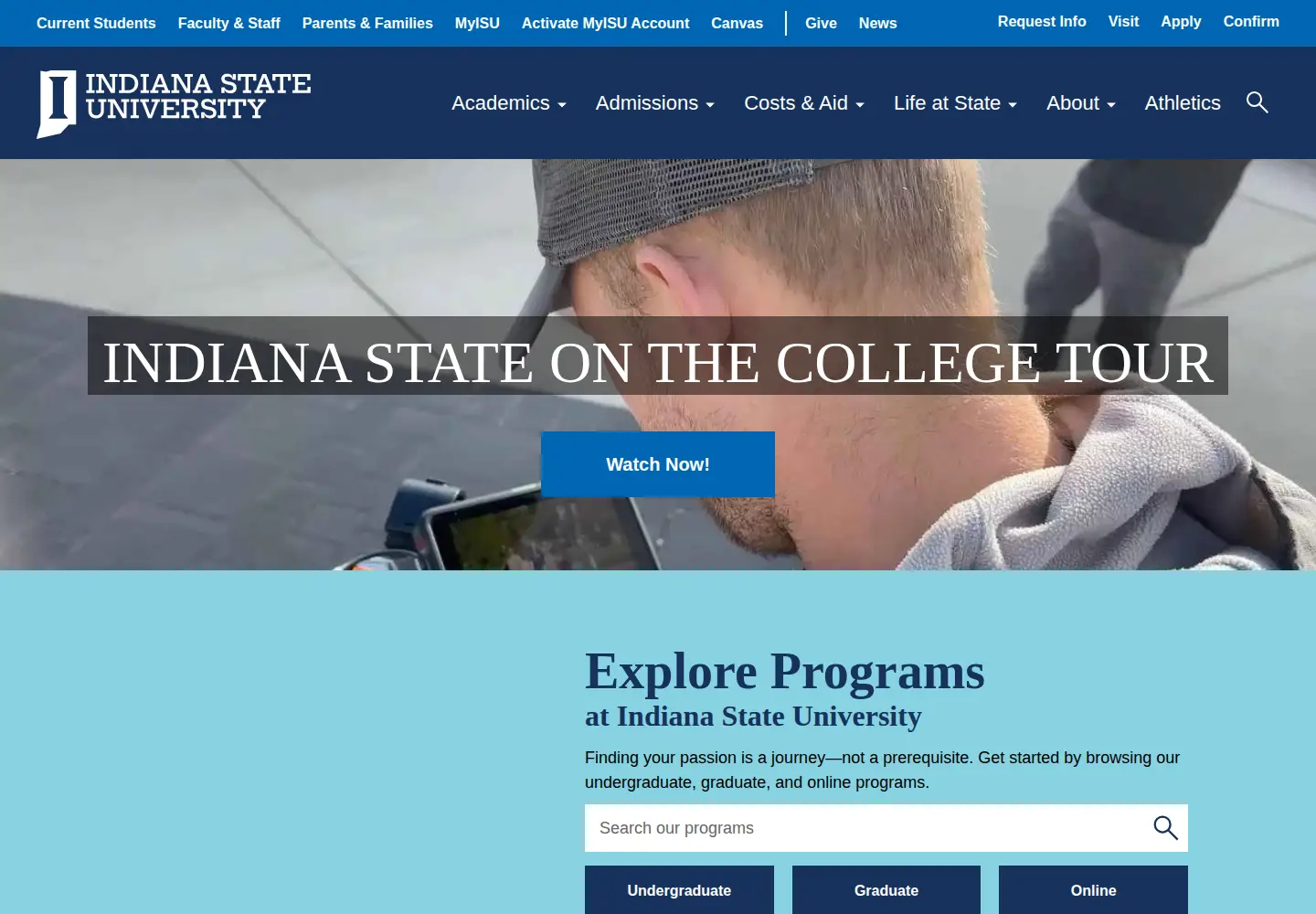 Screenshot of indianastate.edu