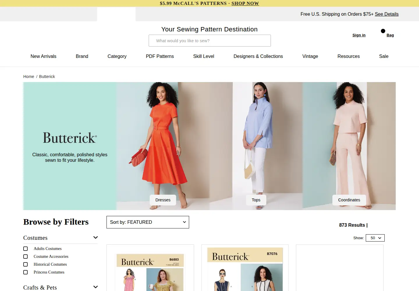 Captured homepage of butterick.com in the current scan
