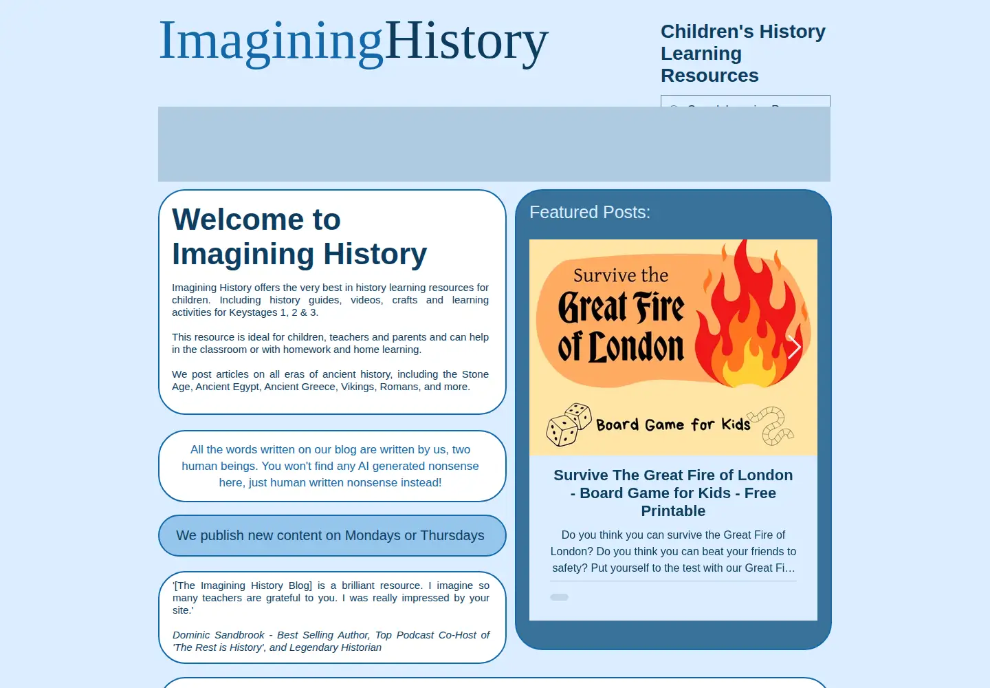 Captured homepage of imagininghistory.co.uk in the current scan