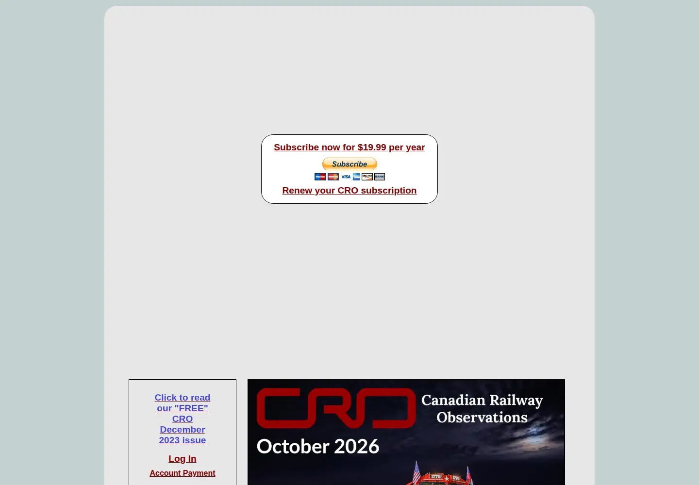 Screenshot of canadianrailwayobservations.com