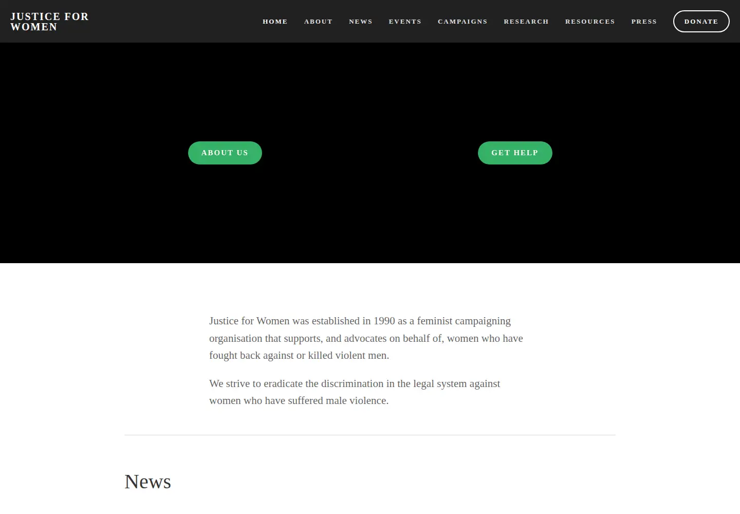 Captured homepage of justiceforwomen.org.uk in the current scan