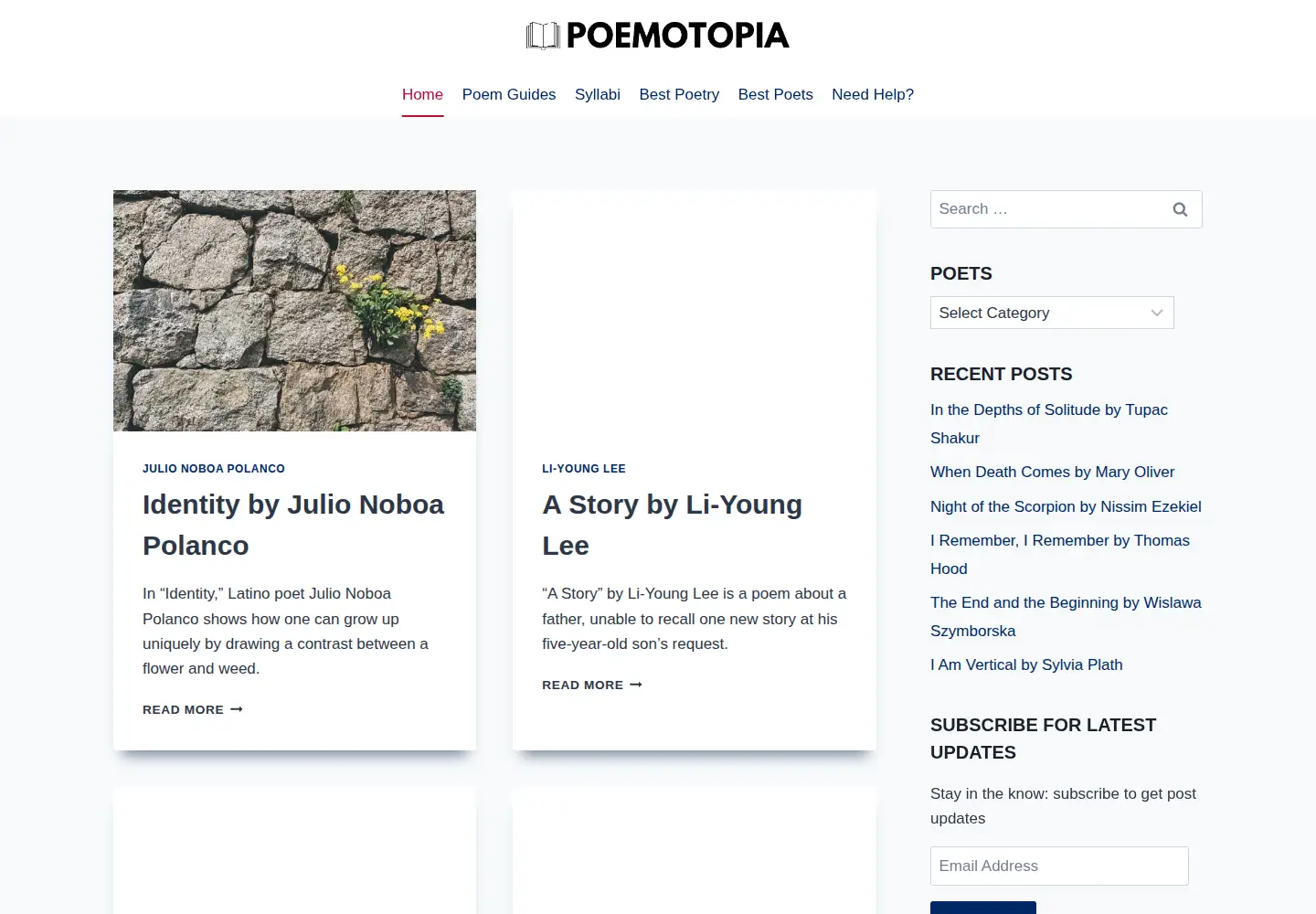 Captured homepage of poemotopia.com in the current scan