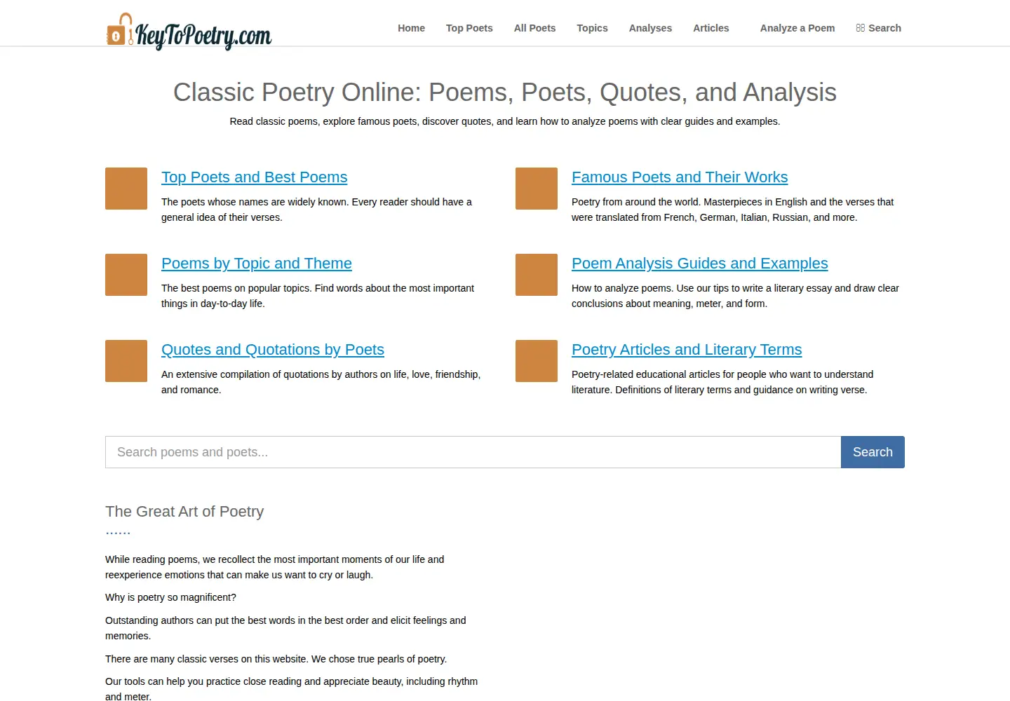 Screenshot of keytopoetry.com
