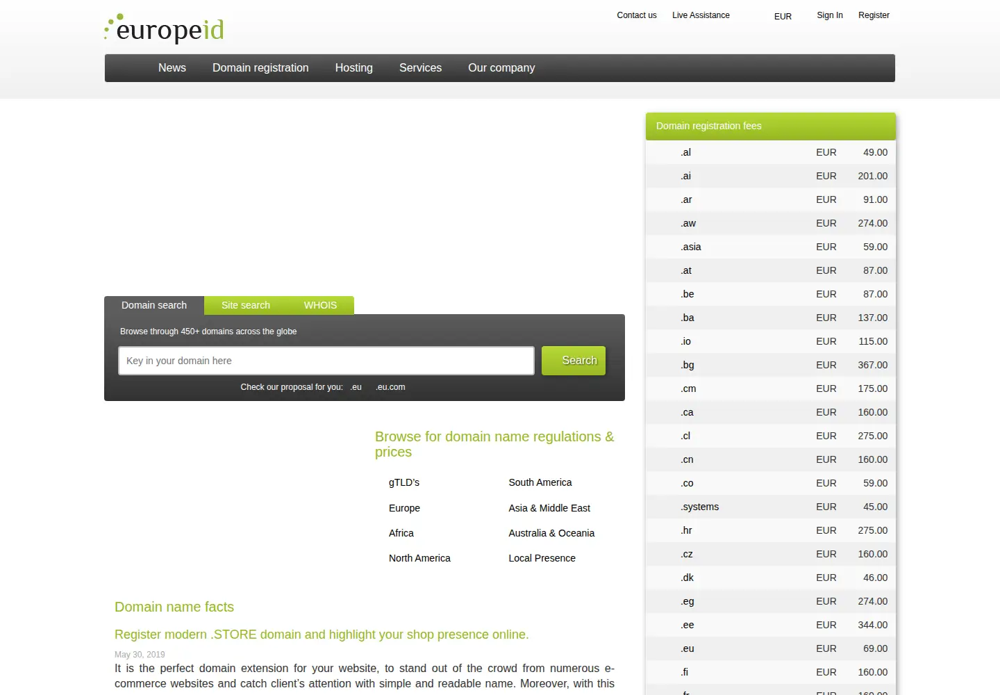 Captured homepage of europeid.com in the current scan