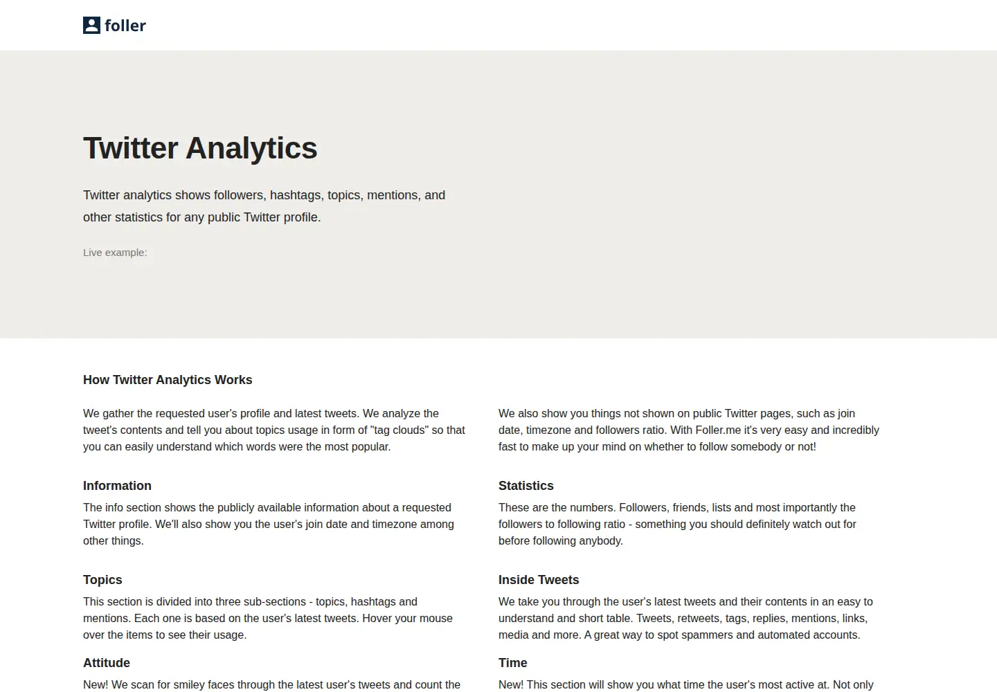Captured homepage of foller.me in the current scan
