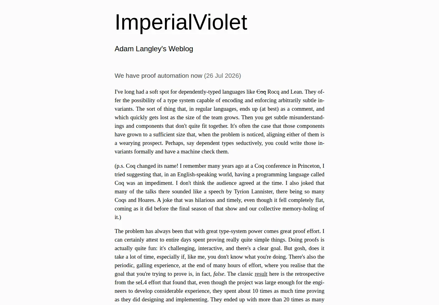 Screenshot of imperialviolet.org