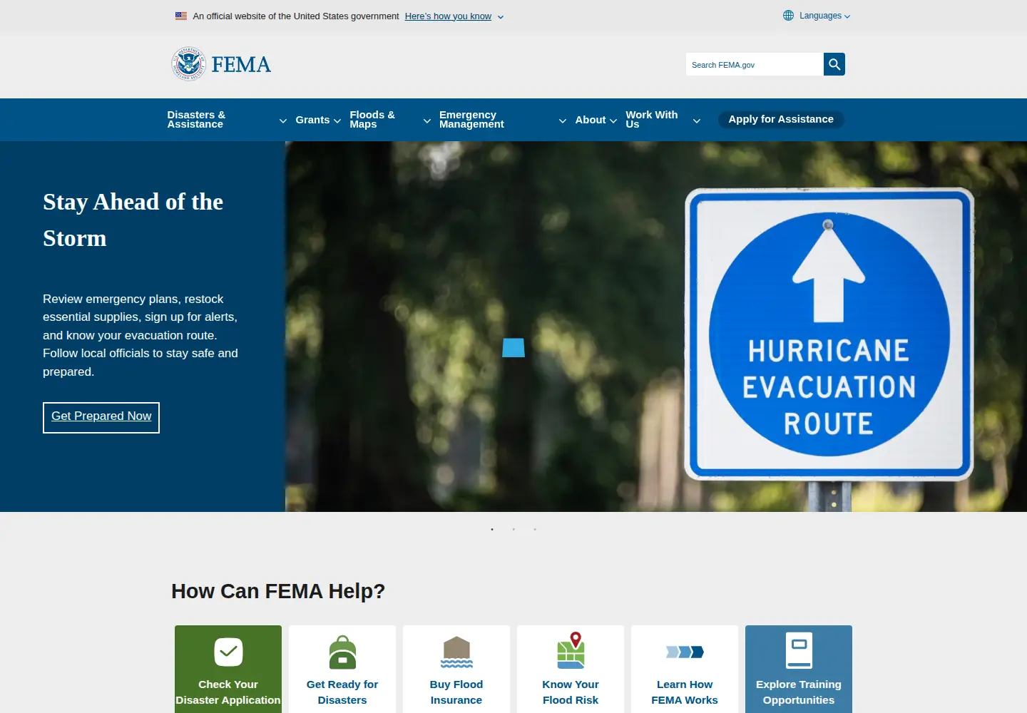 Screenshot of fema.gov