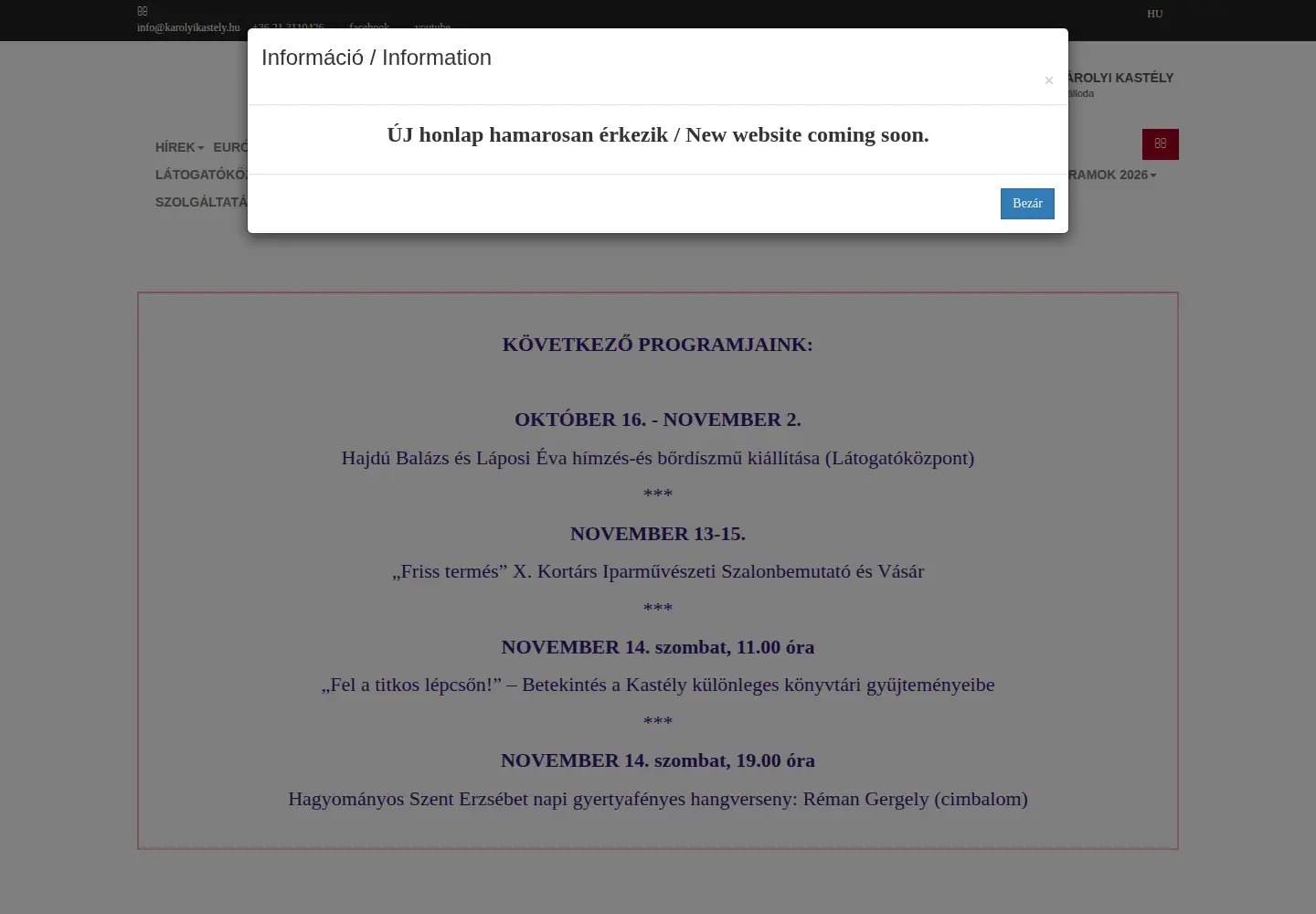 Captured homepage of karolyi.org.hu in the current scan