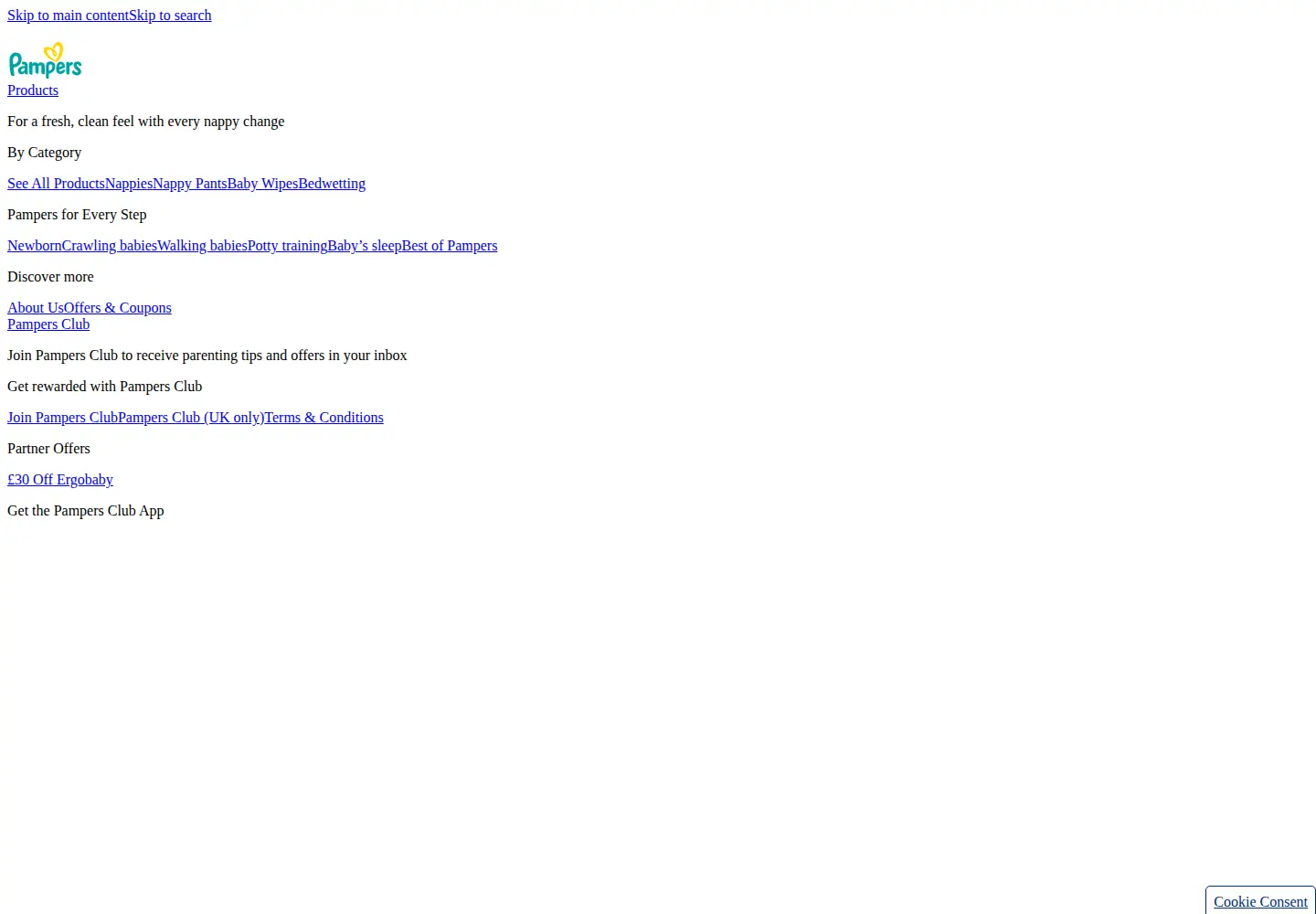 Screenshot of pampers.co.uk