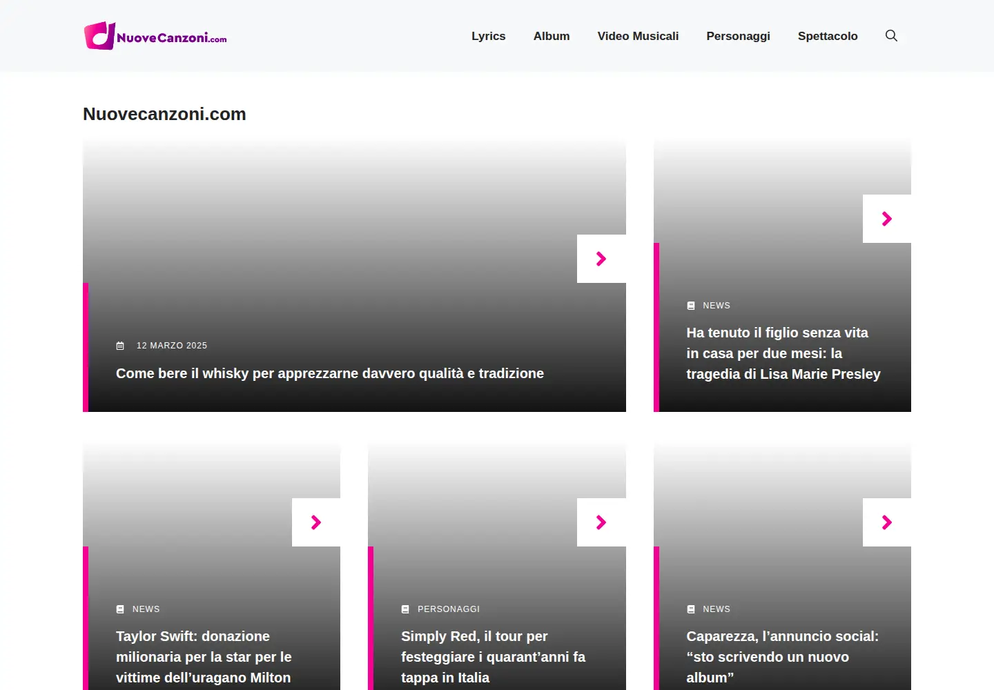 Screenshot of nuovecanzoni.com