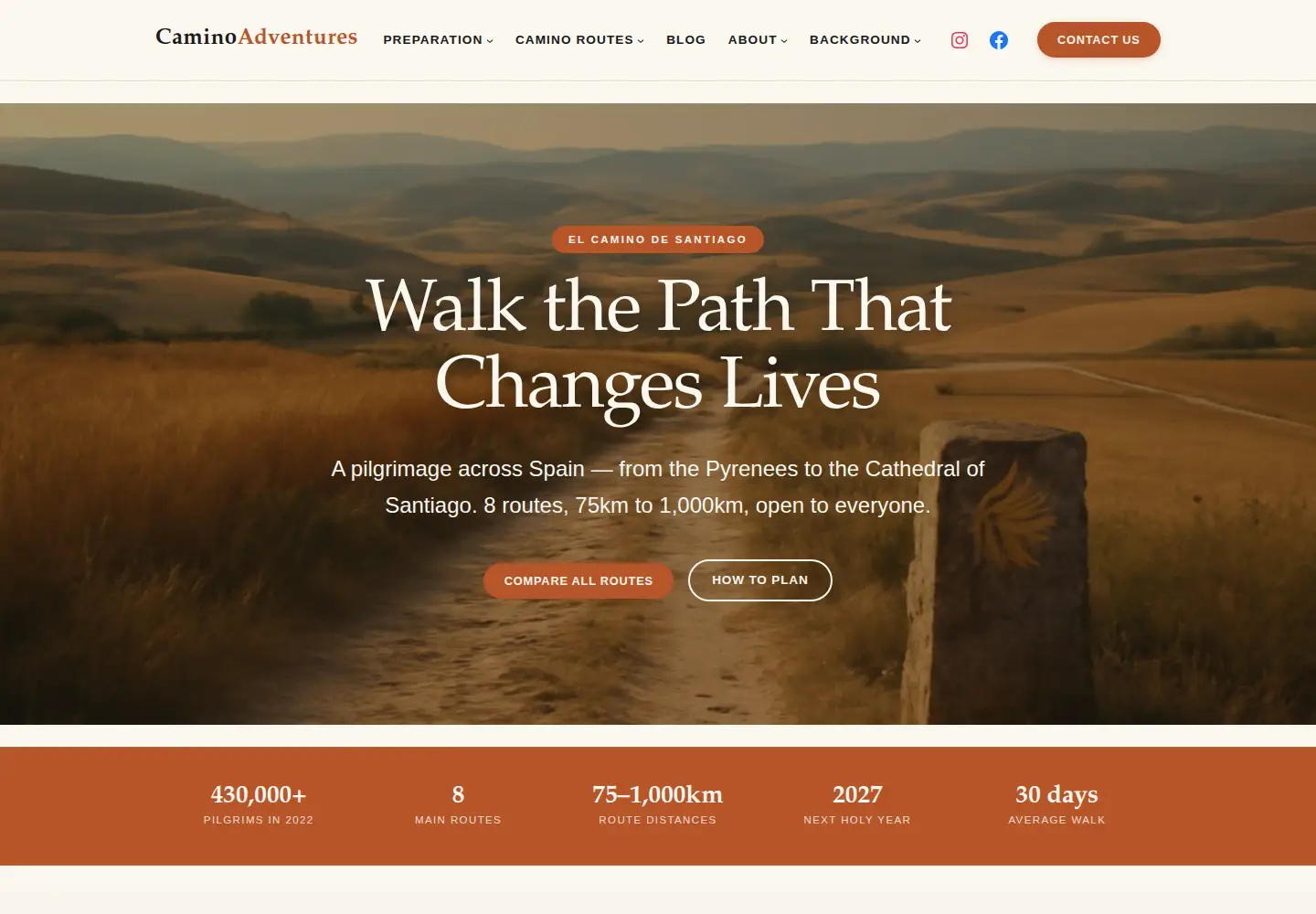 Screenshot of caminoadventures.com