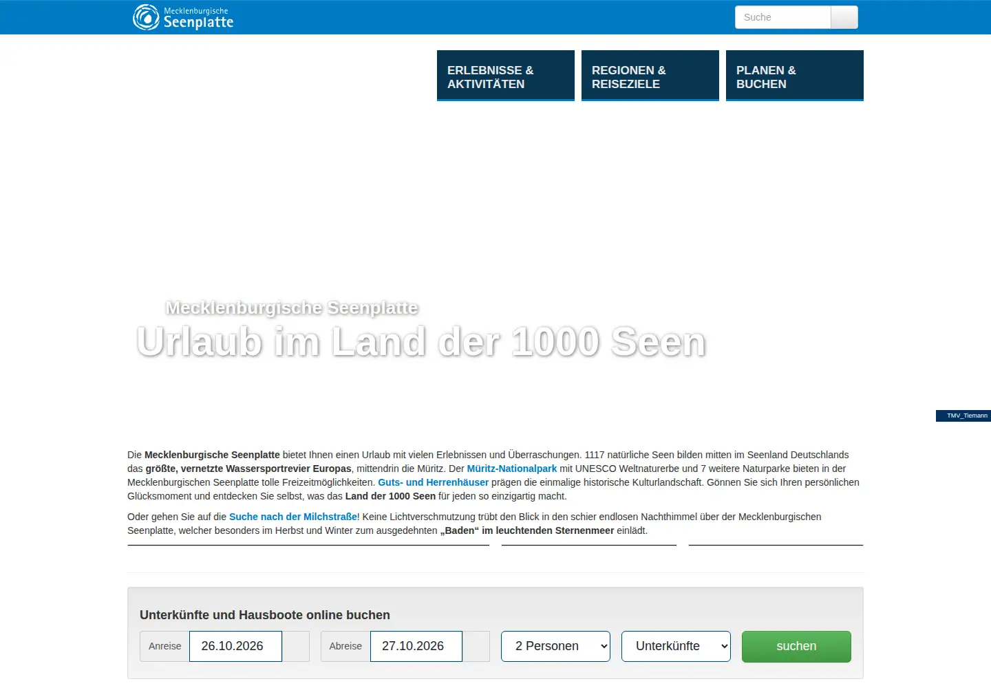 Screenshot of mecklenburgische-seenplatte.de