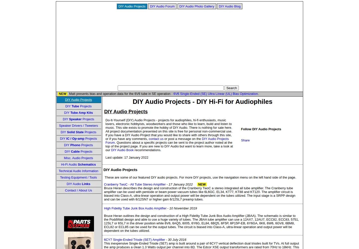 Screenshot of diyaudioprojects.com
