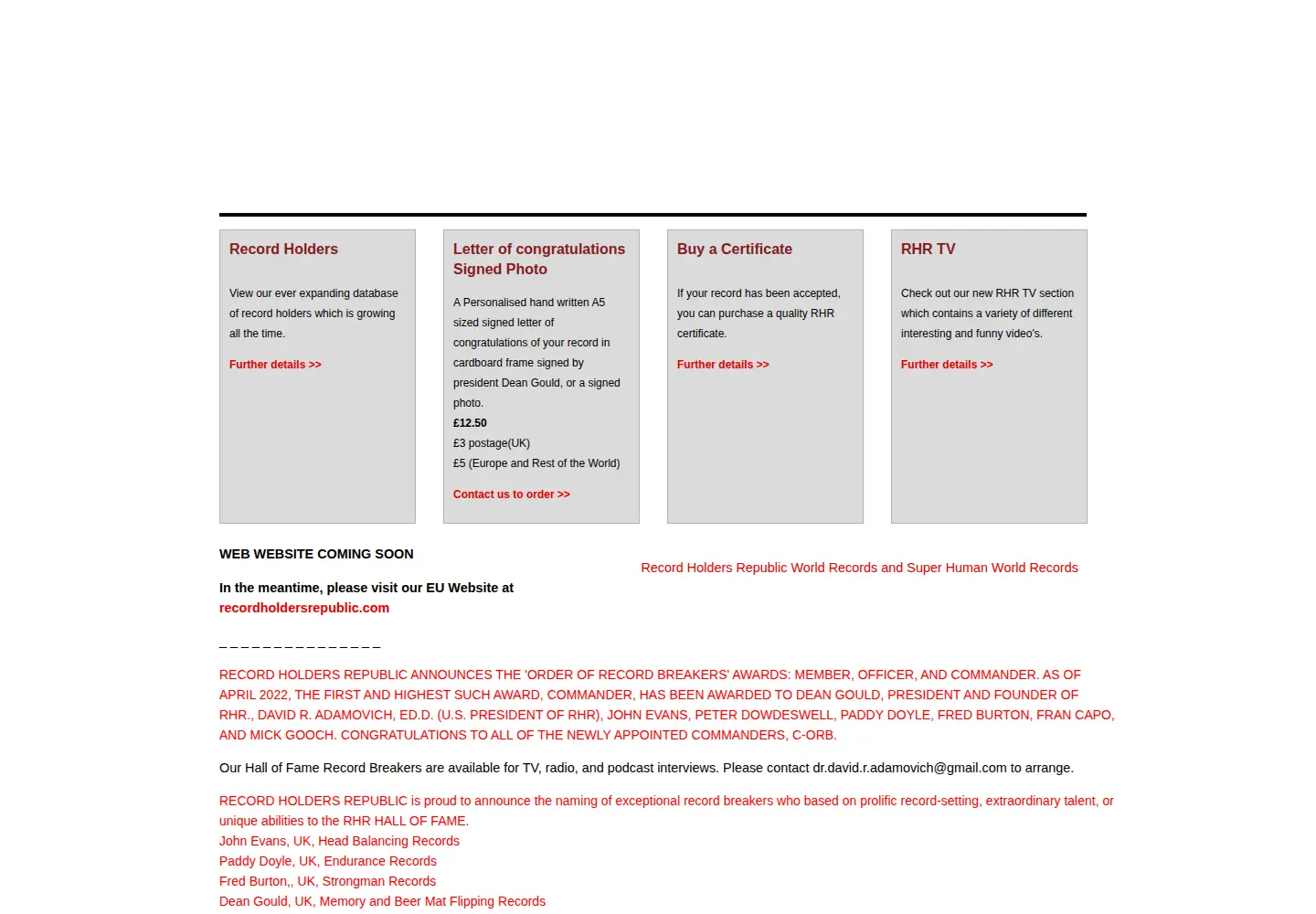 Screenshot of recordholdersrepublic.co.uk