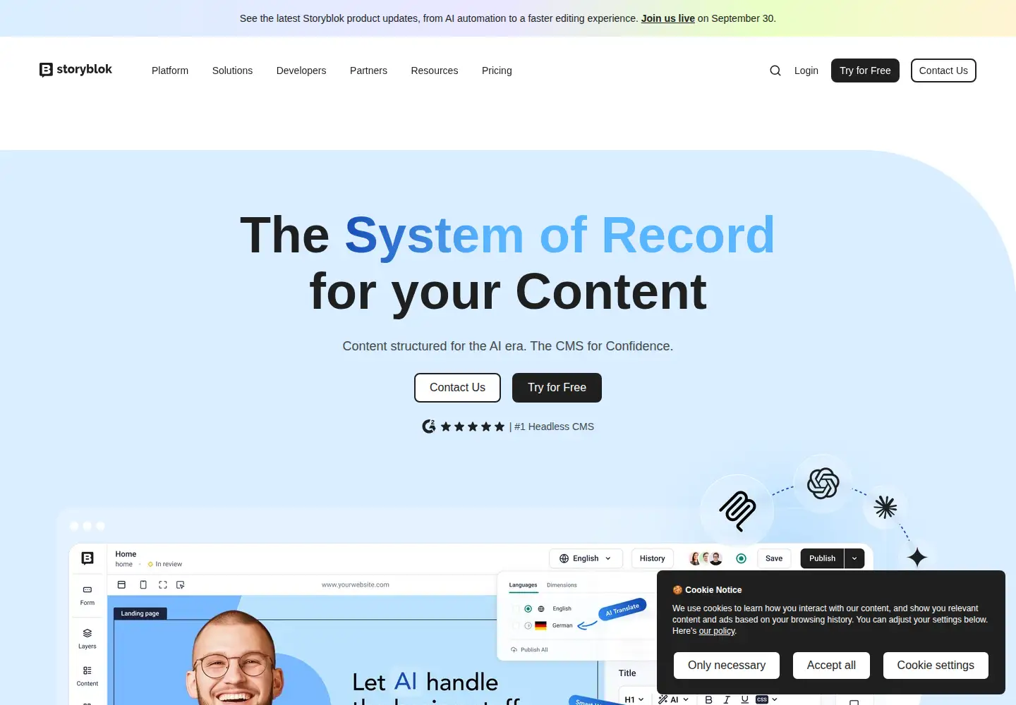Captured homepage of storyblok.com in the current scan