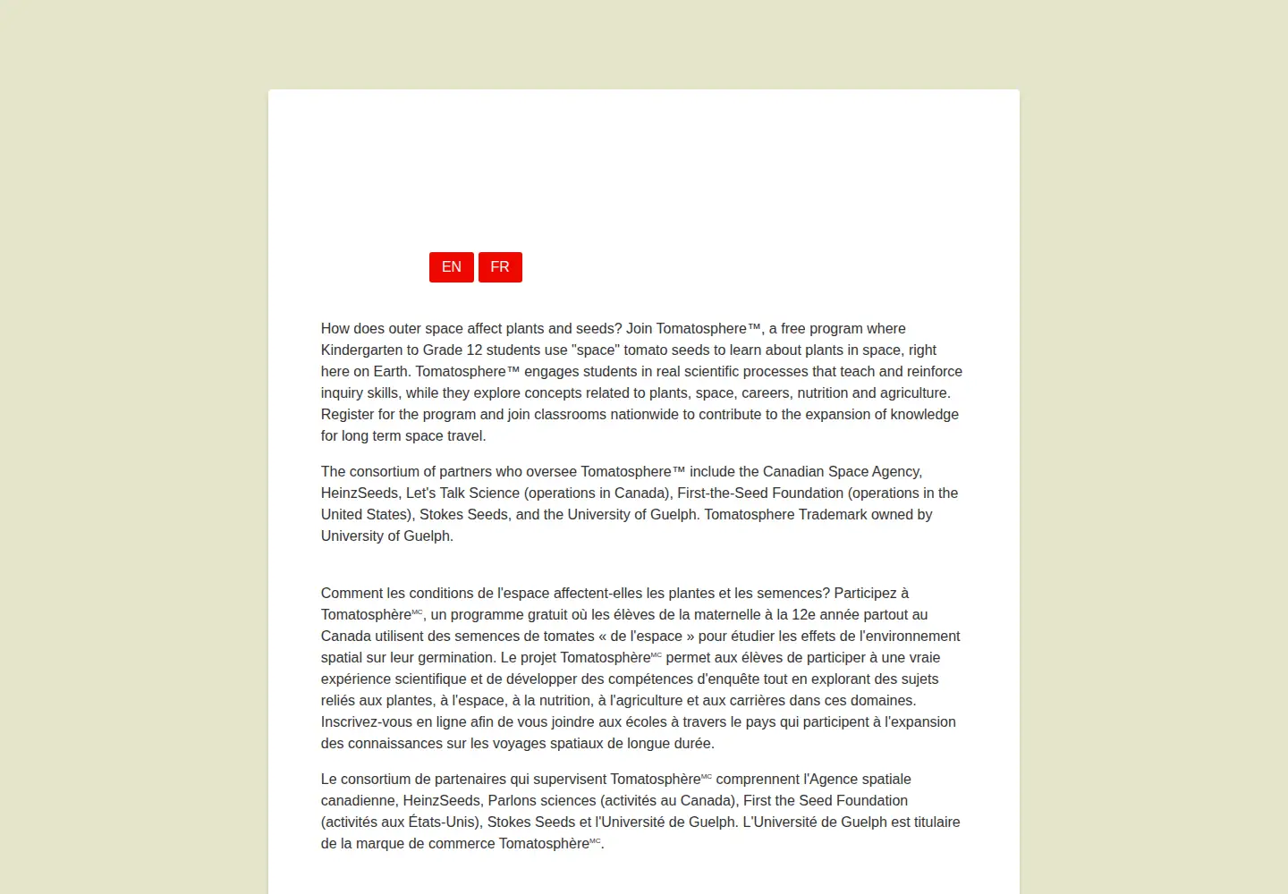Screenshot of tomatosphere.org