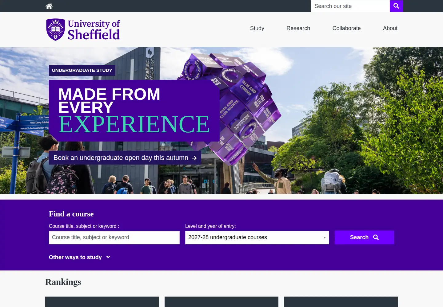Screenshot of sheffield.ac.uk