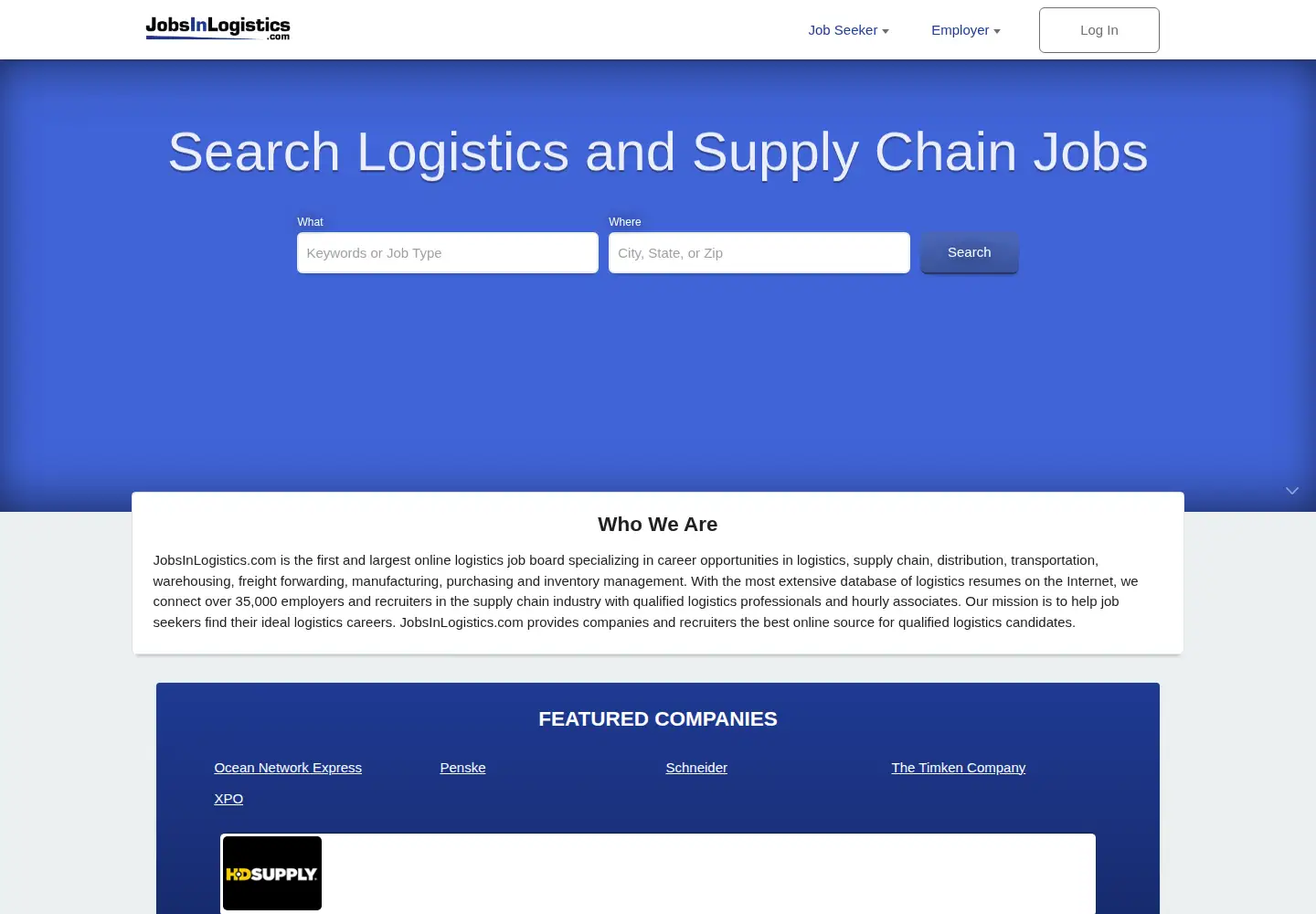 Captured homepage of jobsinlogistics.com in the current scan