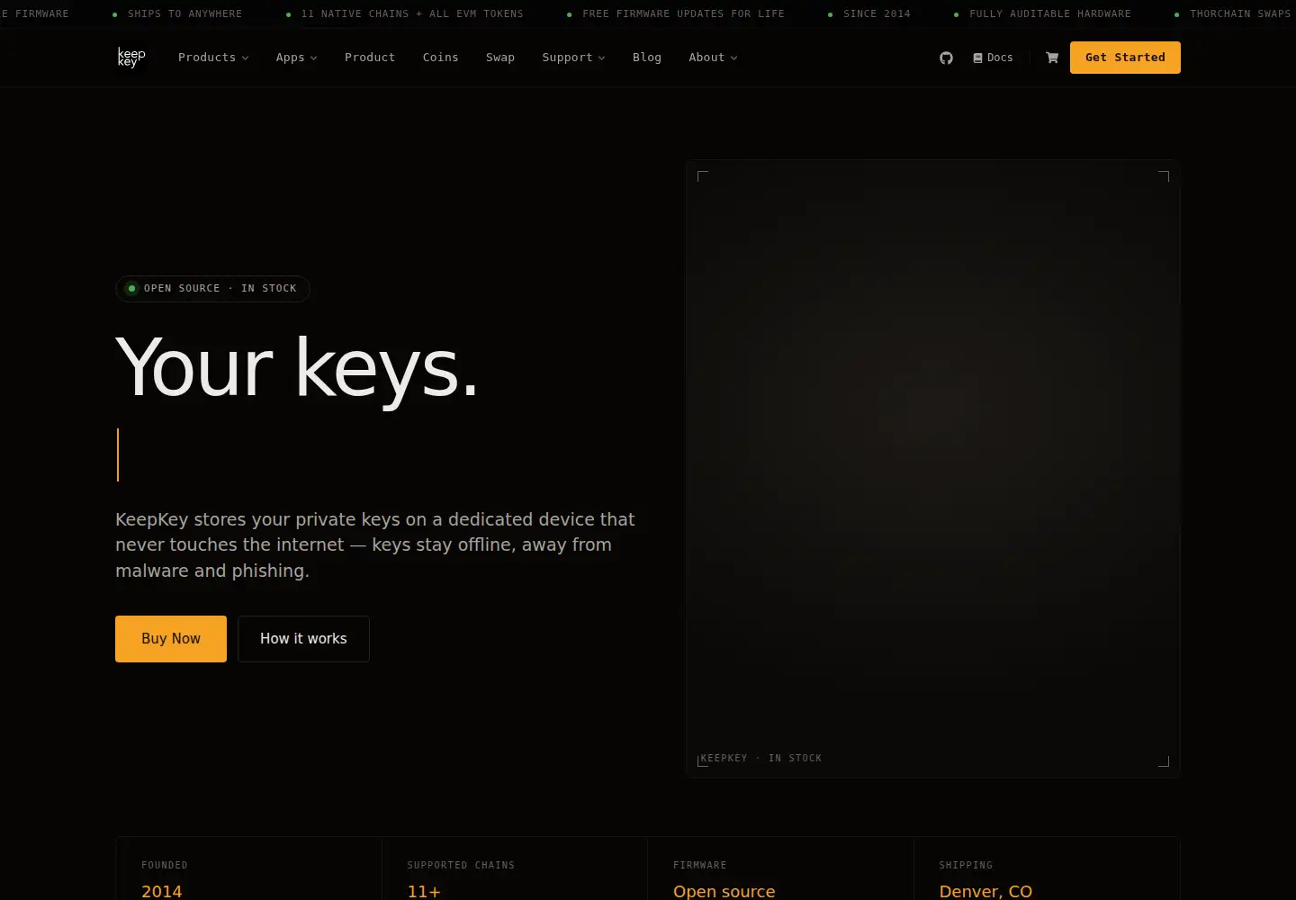 Screenshot of keepkey.com