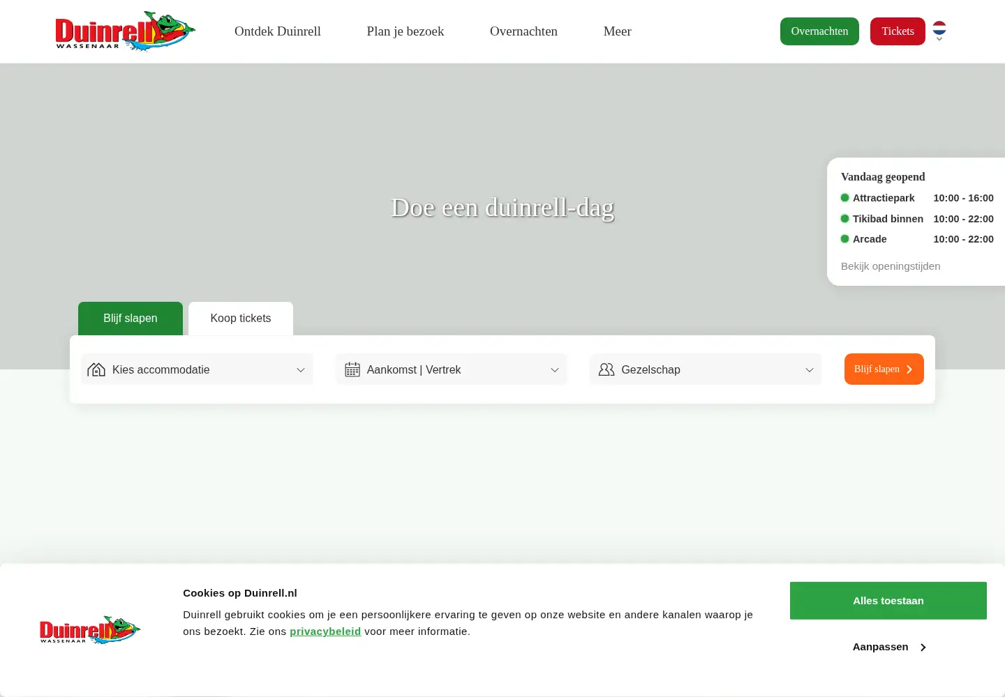 Captured homepage of duinrell.nl in the current scan