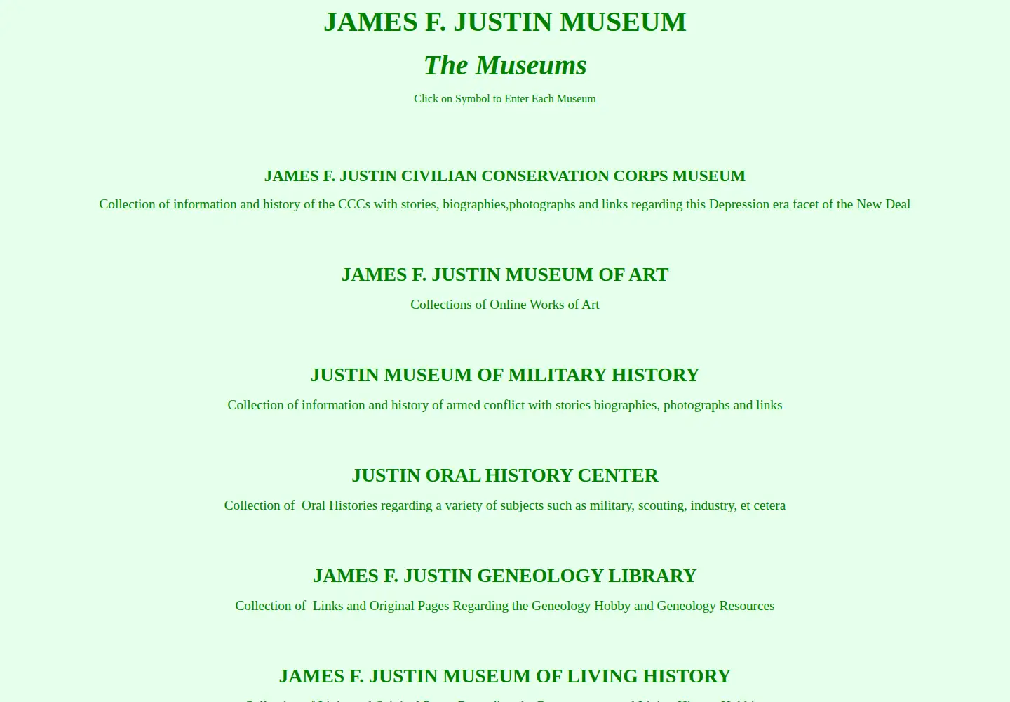 Captured homepage of justinmuseum.com in the current scan