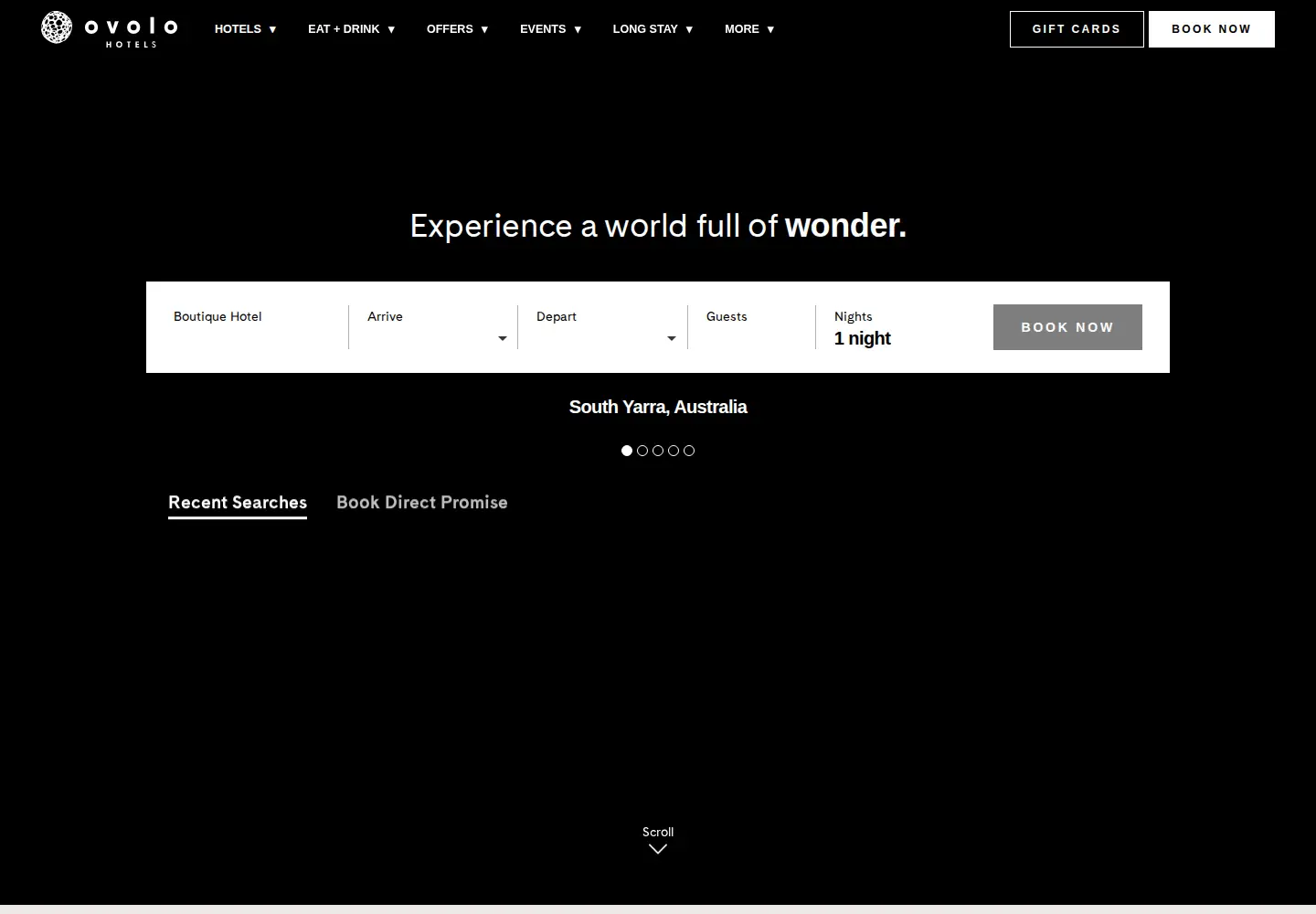 Captured homepage of ovolohotels.com in the current scan
