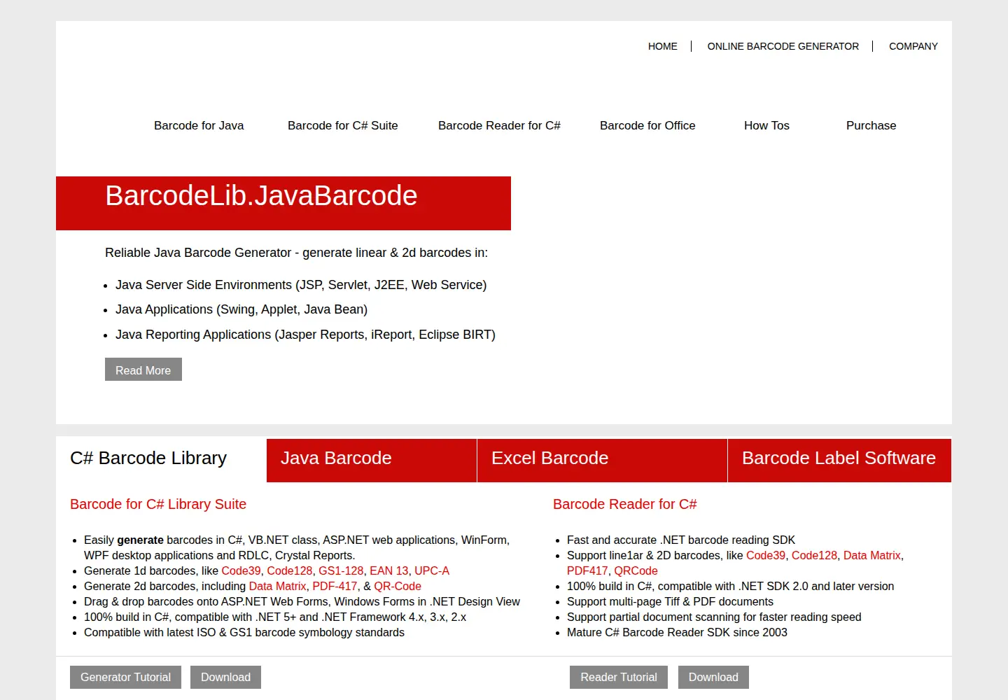 Captured homepage of barcodelib.com in the current scan