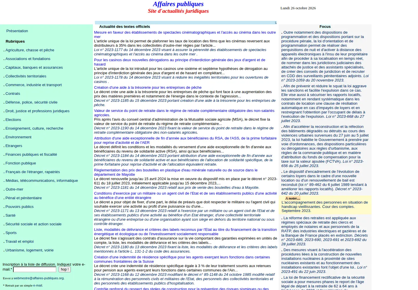 Captured homepage of affaires-publiques.org in the current scan