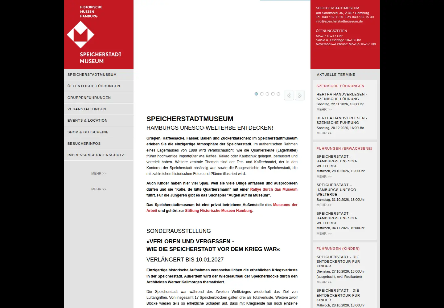 Screenshot of speicherstadtmuseum.de