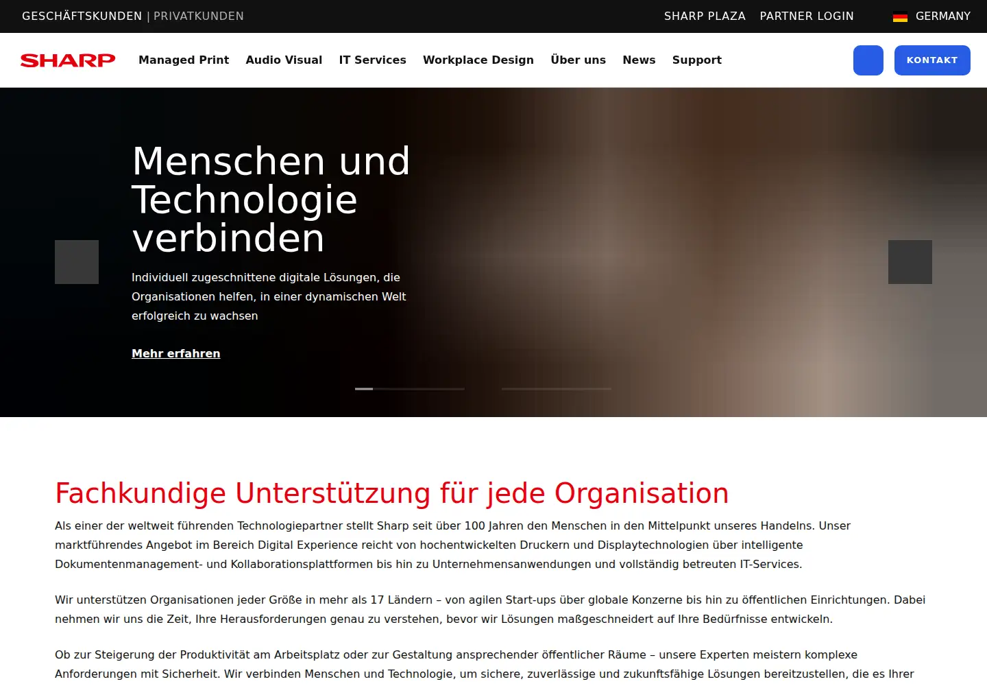 Captured homepage of sharp.de in the current scan