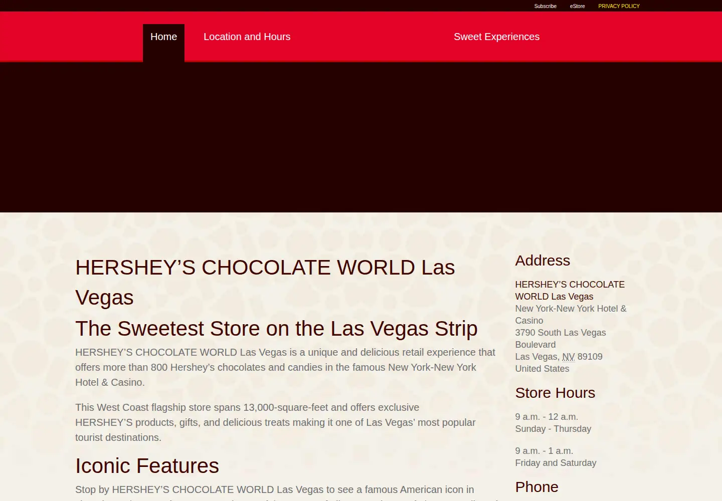 Captured homepage of hersheyschocolateworldlasvegas.com in the current scan