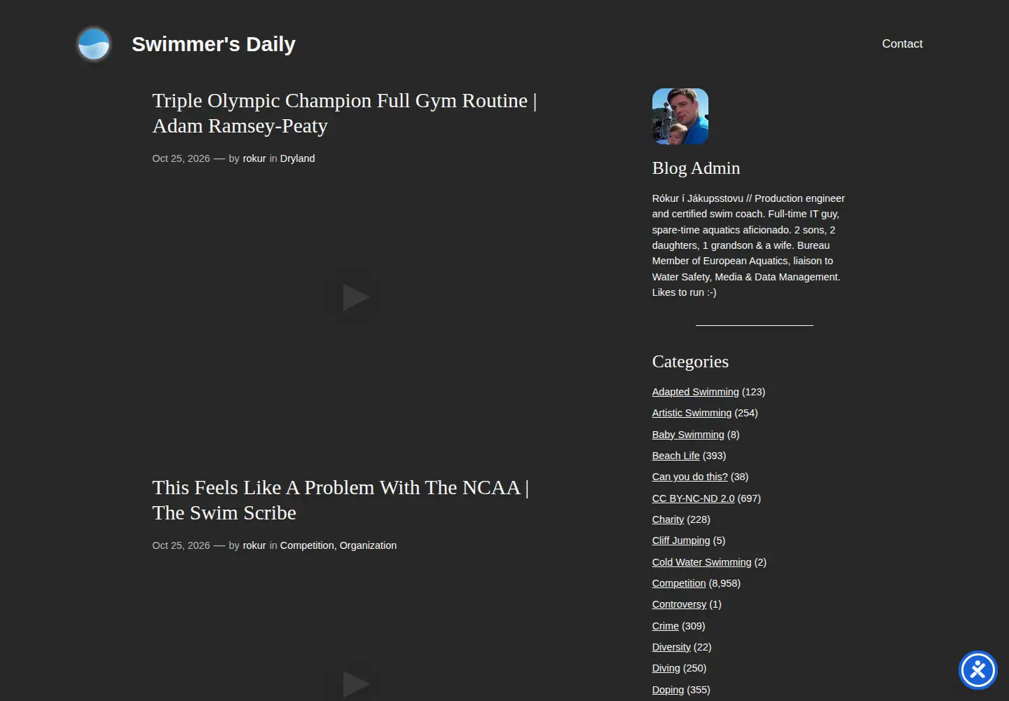 Captured homepage of swimmersdaily.com in the current scan
