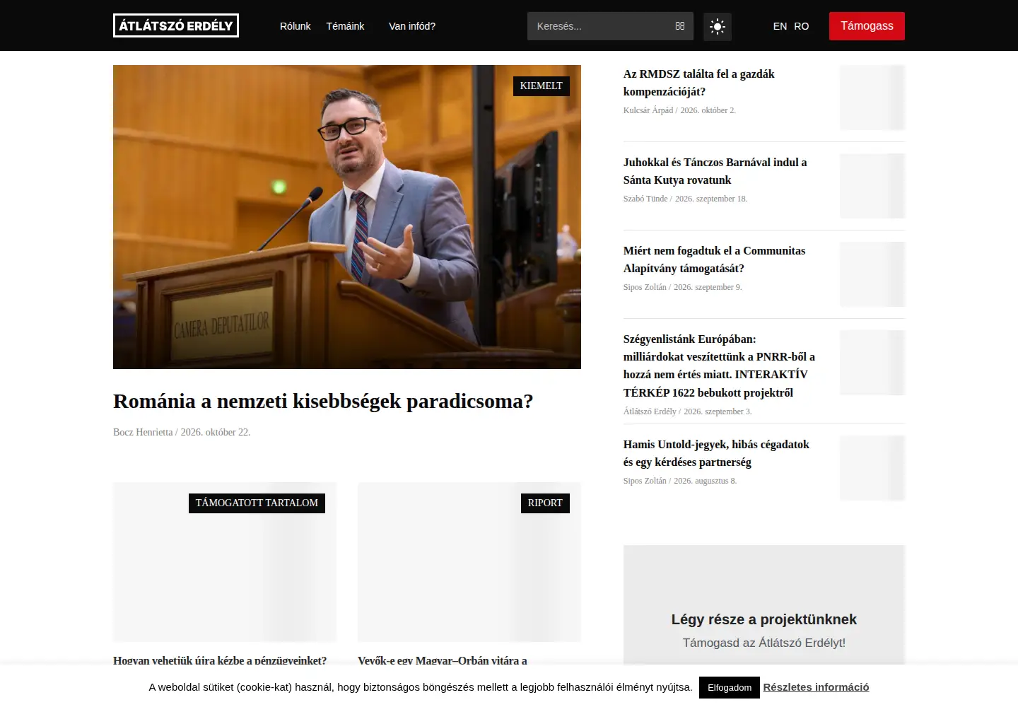 Captured homepage of atlatszo.ro in the current scan
