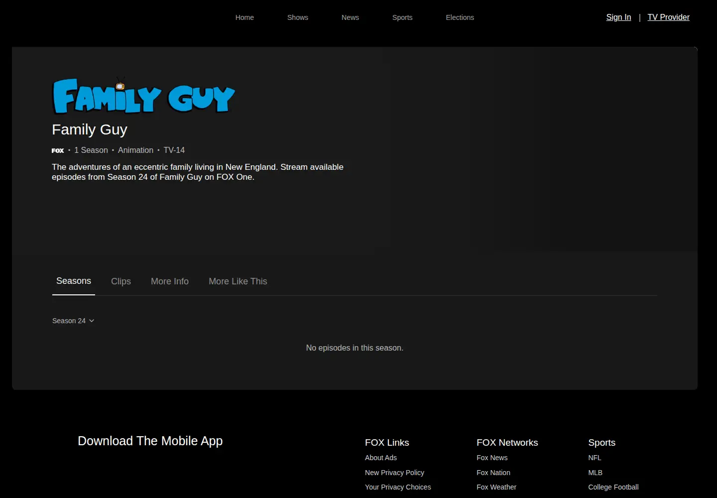 Captured homepage of familyguy.com in the current scan