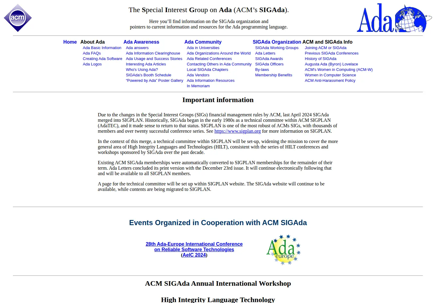 Screenshot of sigada.org