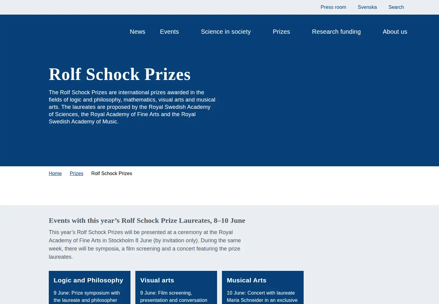 Screenshot of rolfschockprizes.se