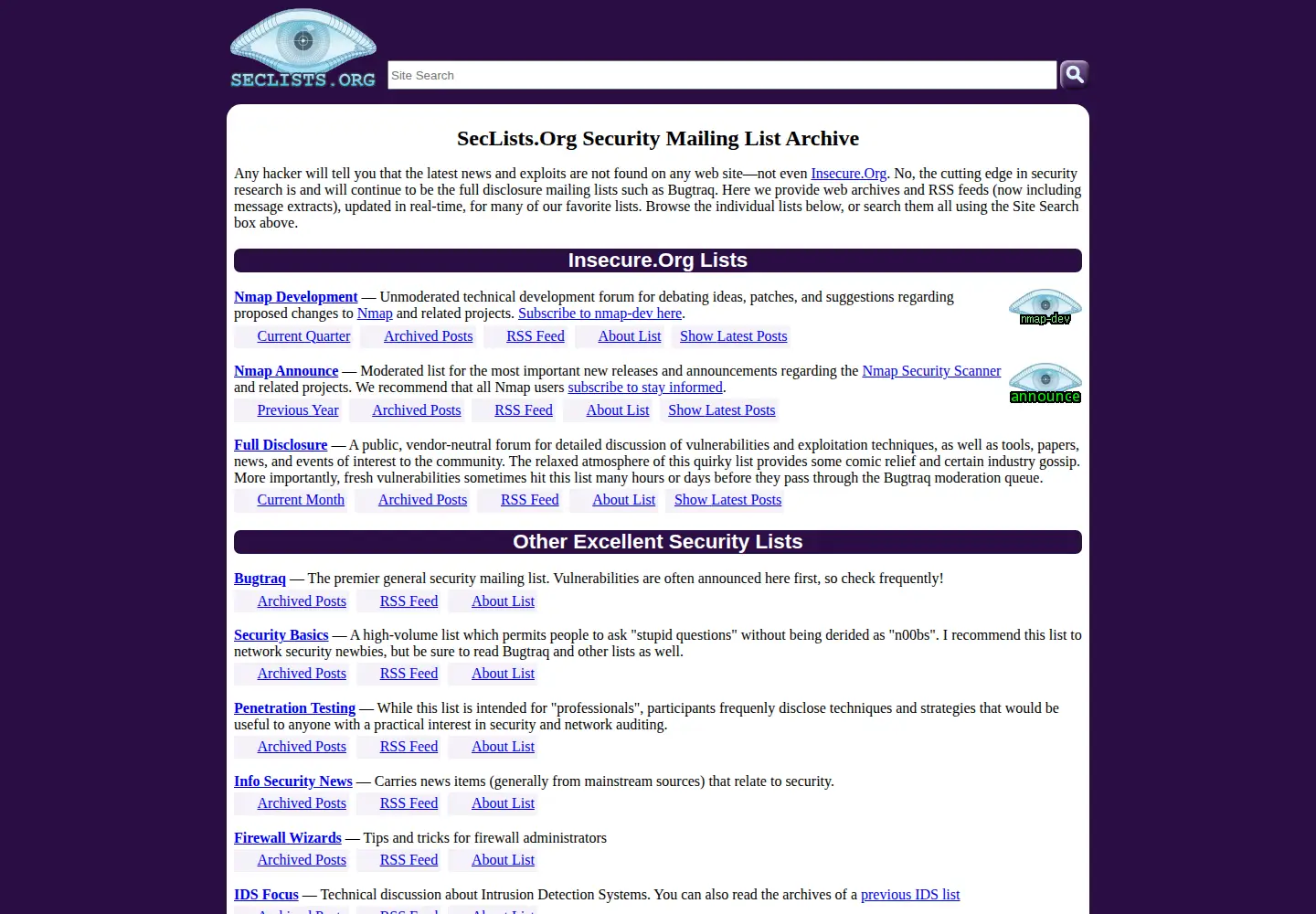 Screenshot of seclists.org