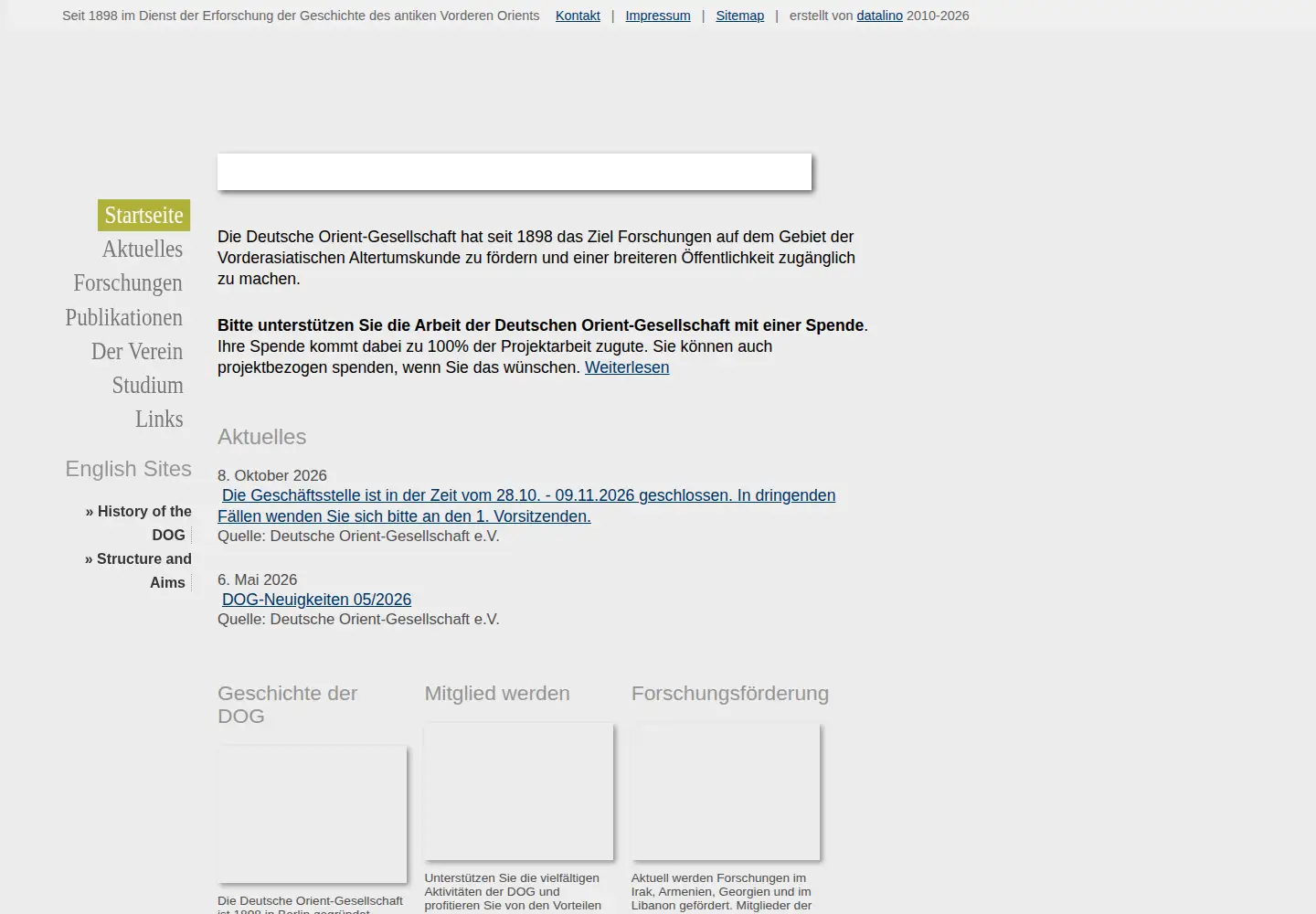 Captured homepage of orient-gesellschaft.de in the current scan