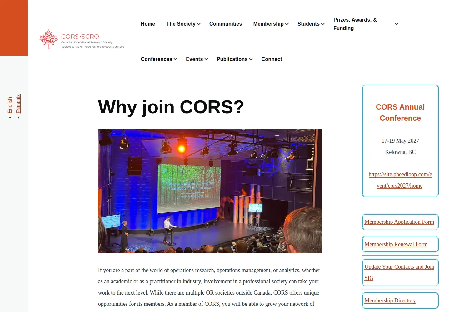 Captured homepage of cors.ca in the current scan