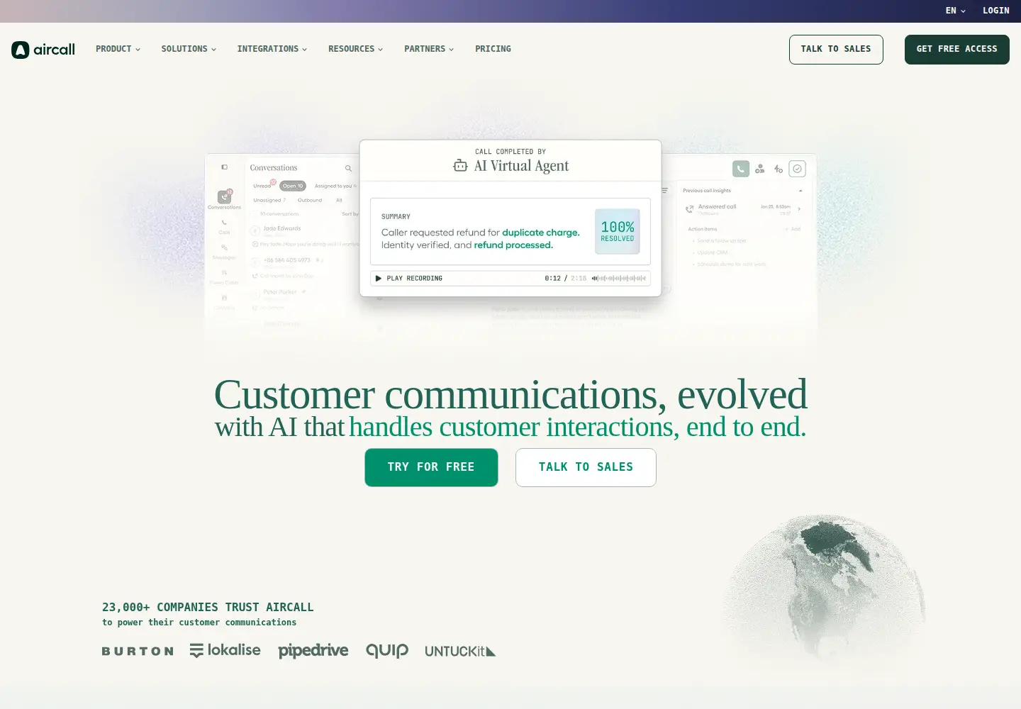 Screenshot of aircall.io