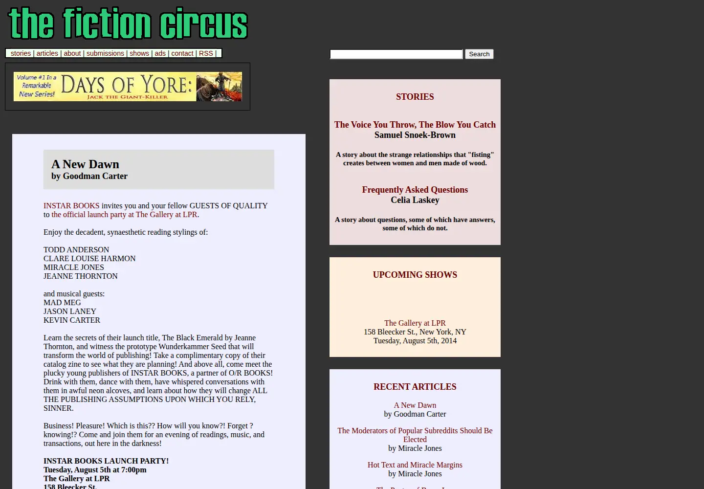 Screenshot of fictioncircus.com