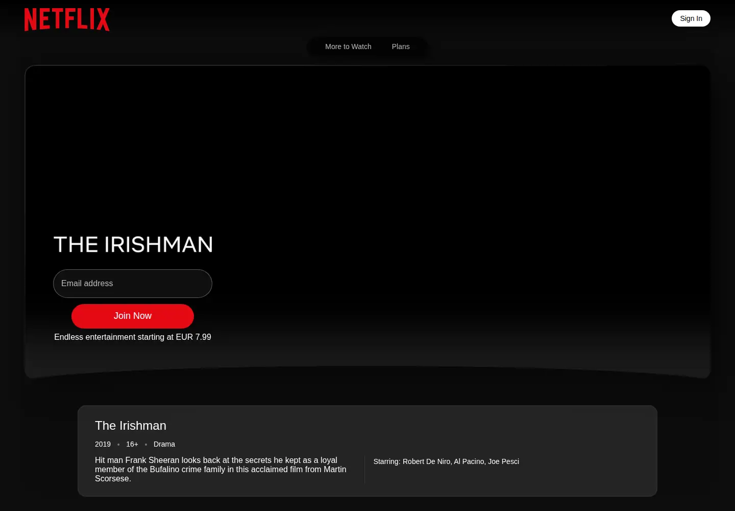Captured homepage of theirishman-movie.com in the current scan