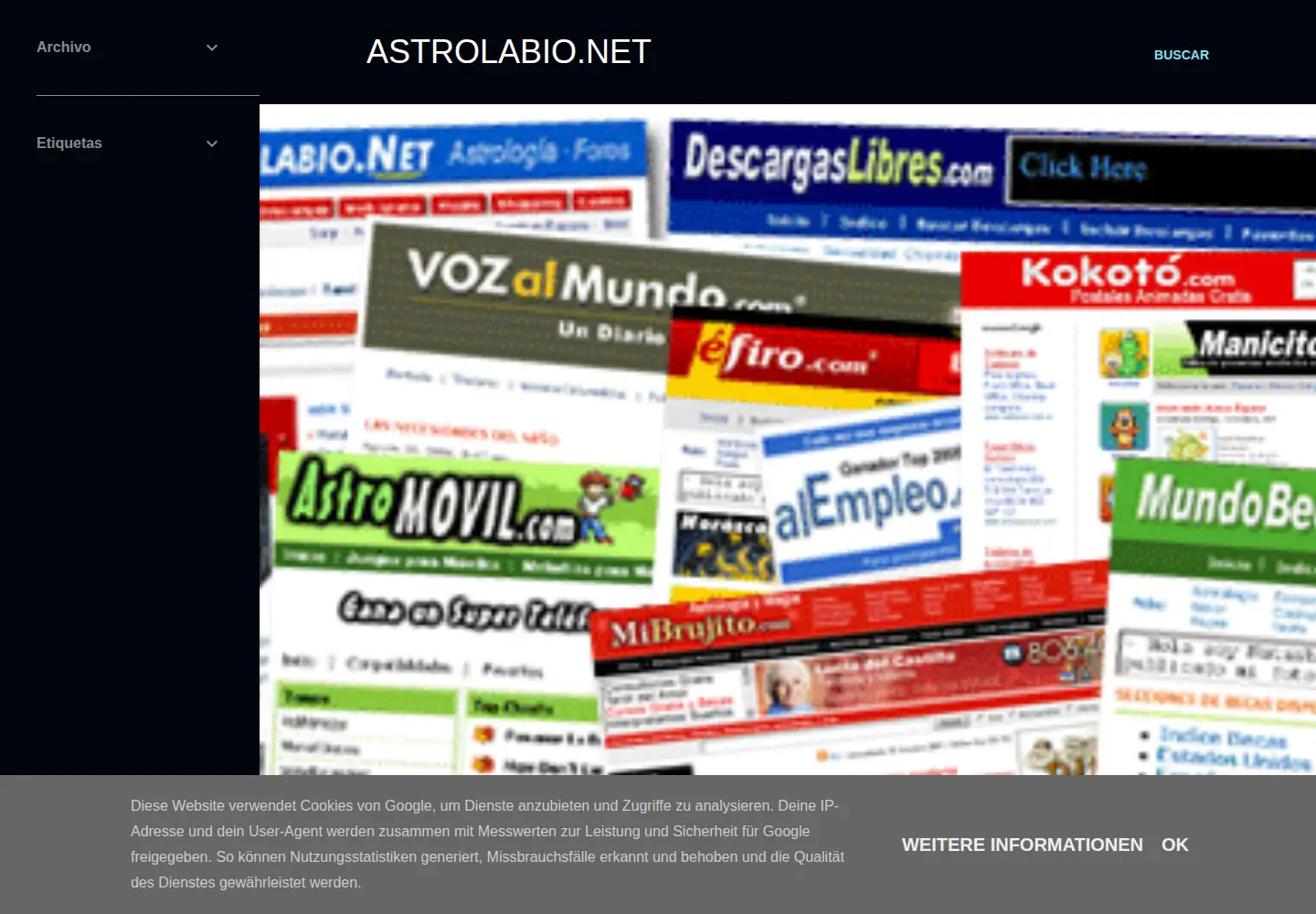 Captured homepage of astrolabio.net in the current scan