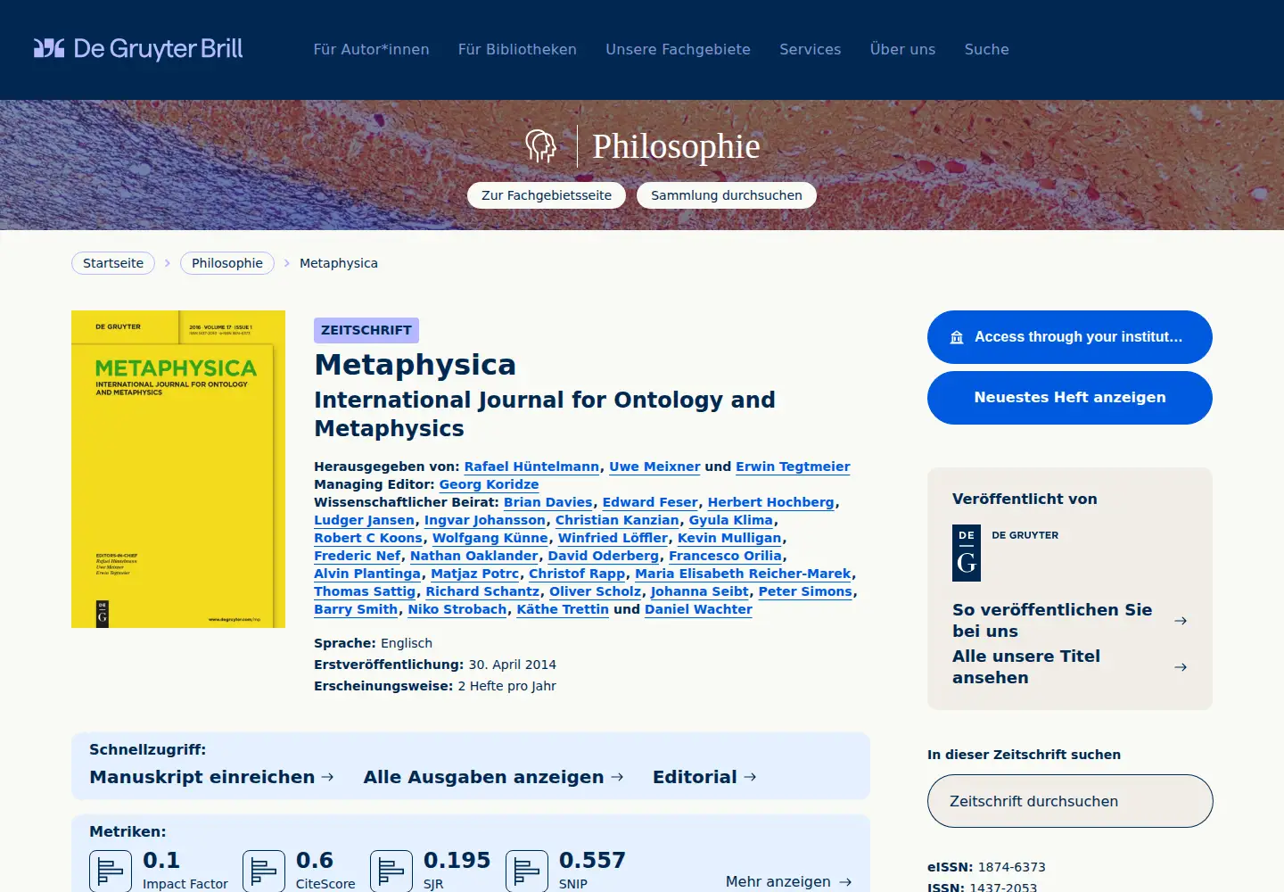 Captured homepage of metaphysica.de in the current scan