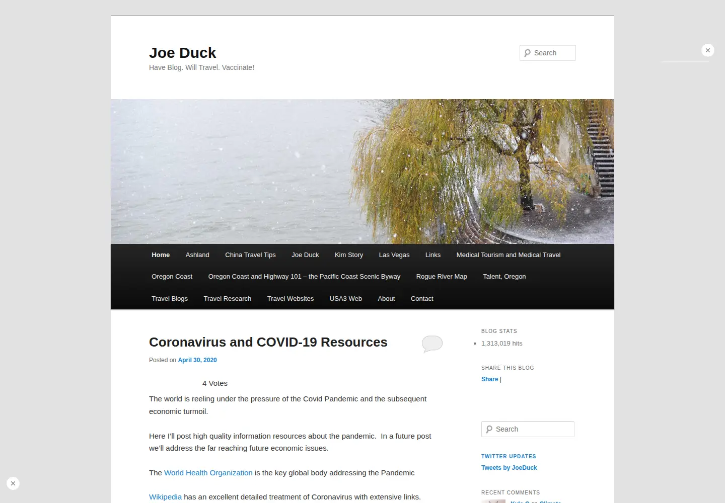Captured homepage of joeduck.com in the current scan