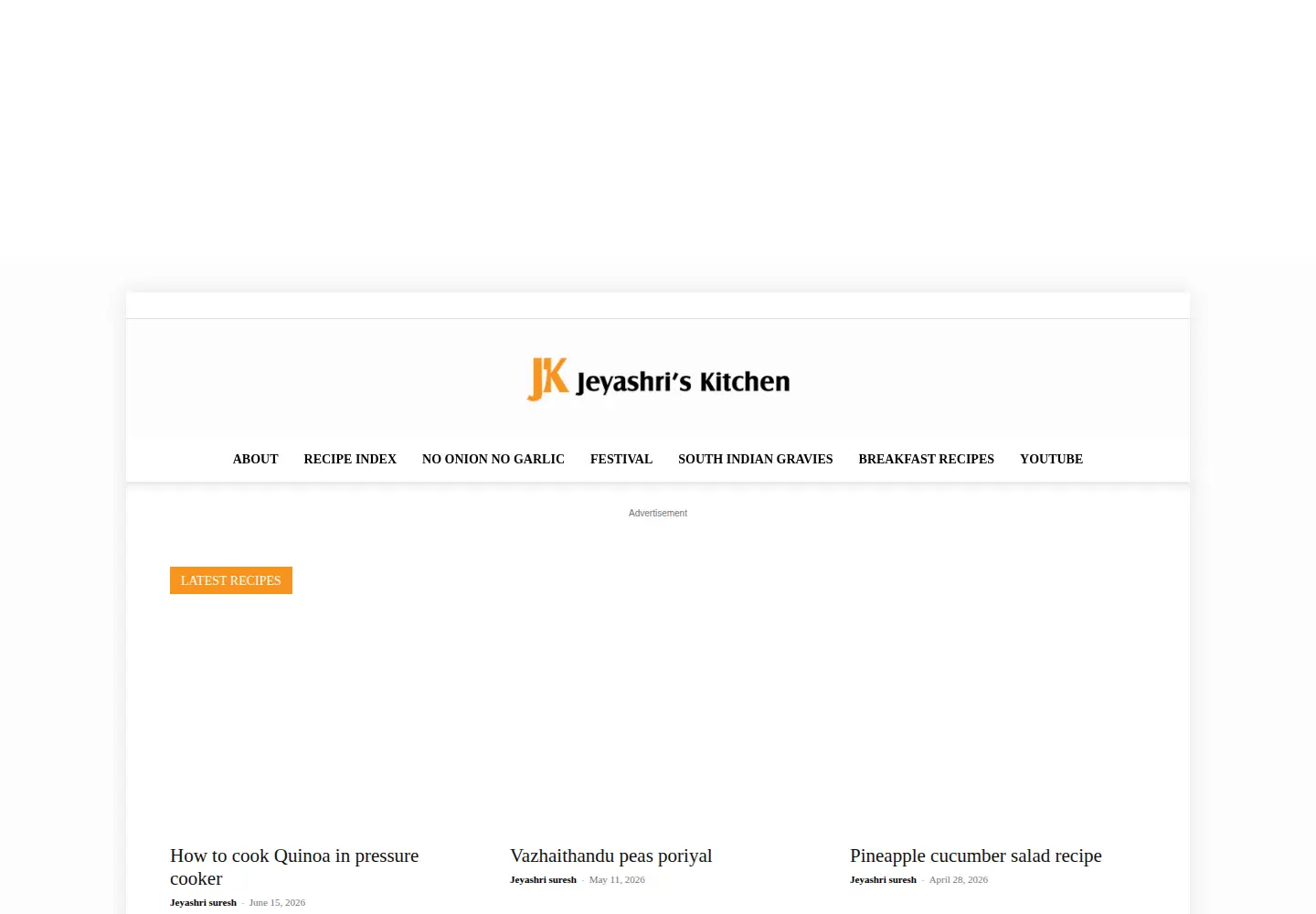 Captured homepage of jeyashriskitchen.com in the current scan