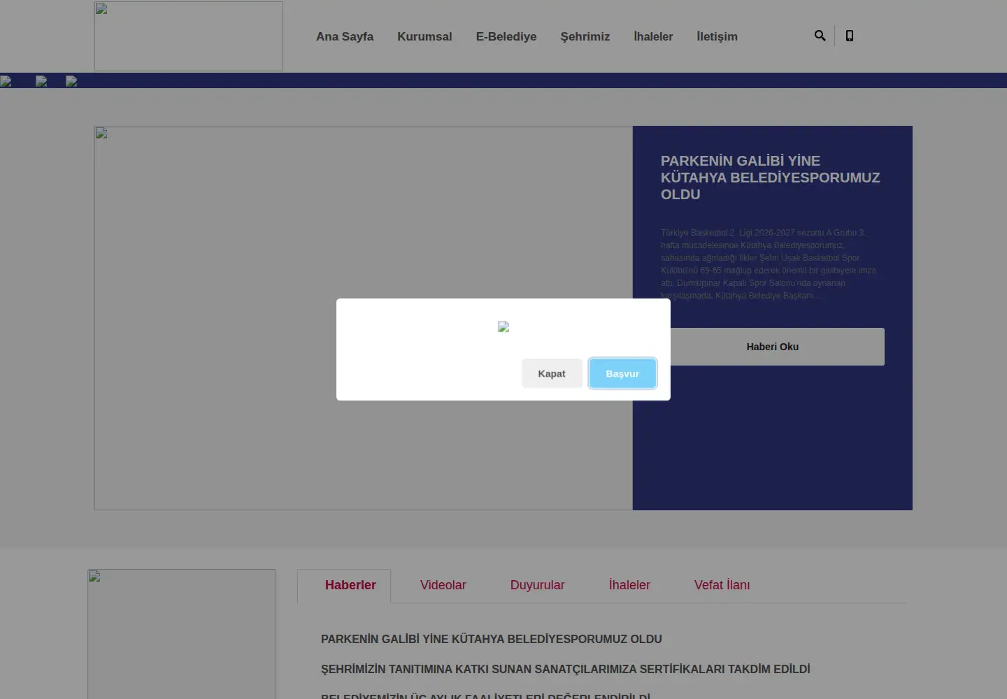 Screenshot of kutahya.bel.tr