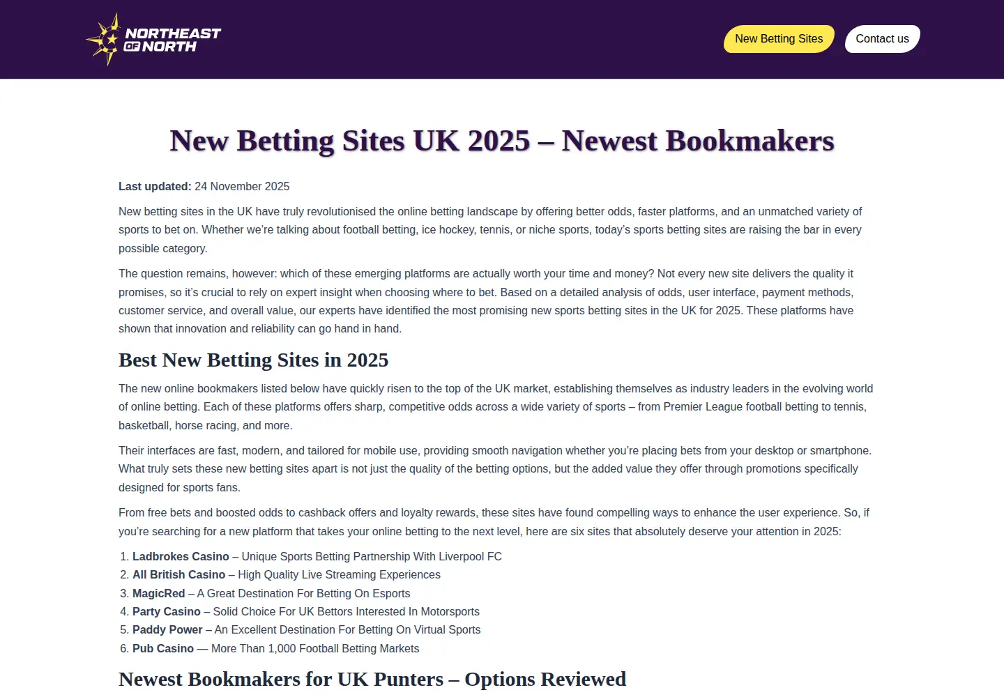 Screenshot of northeastofnorth.com