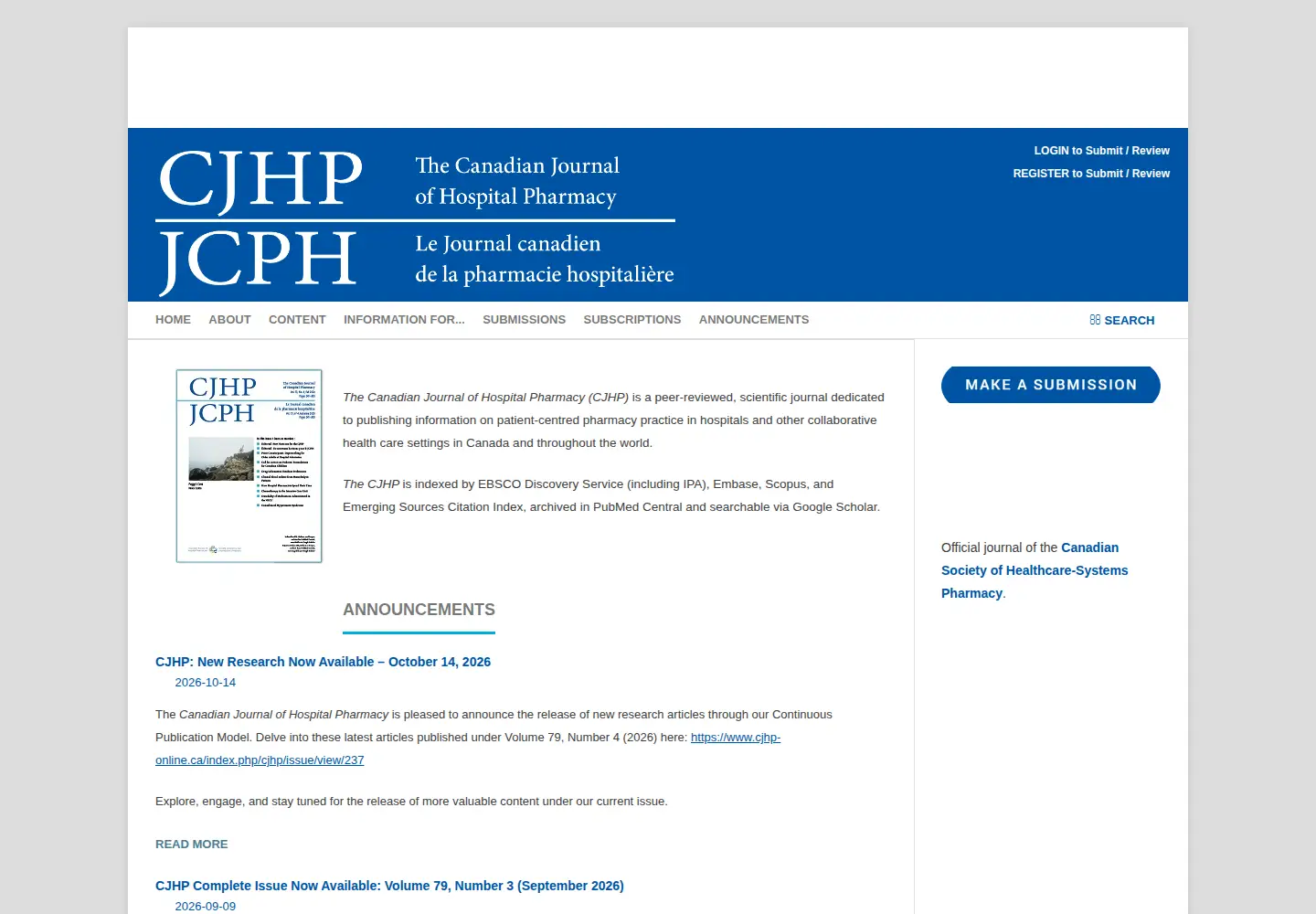 Captured homepage of cjhp-online.ca in the current scan